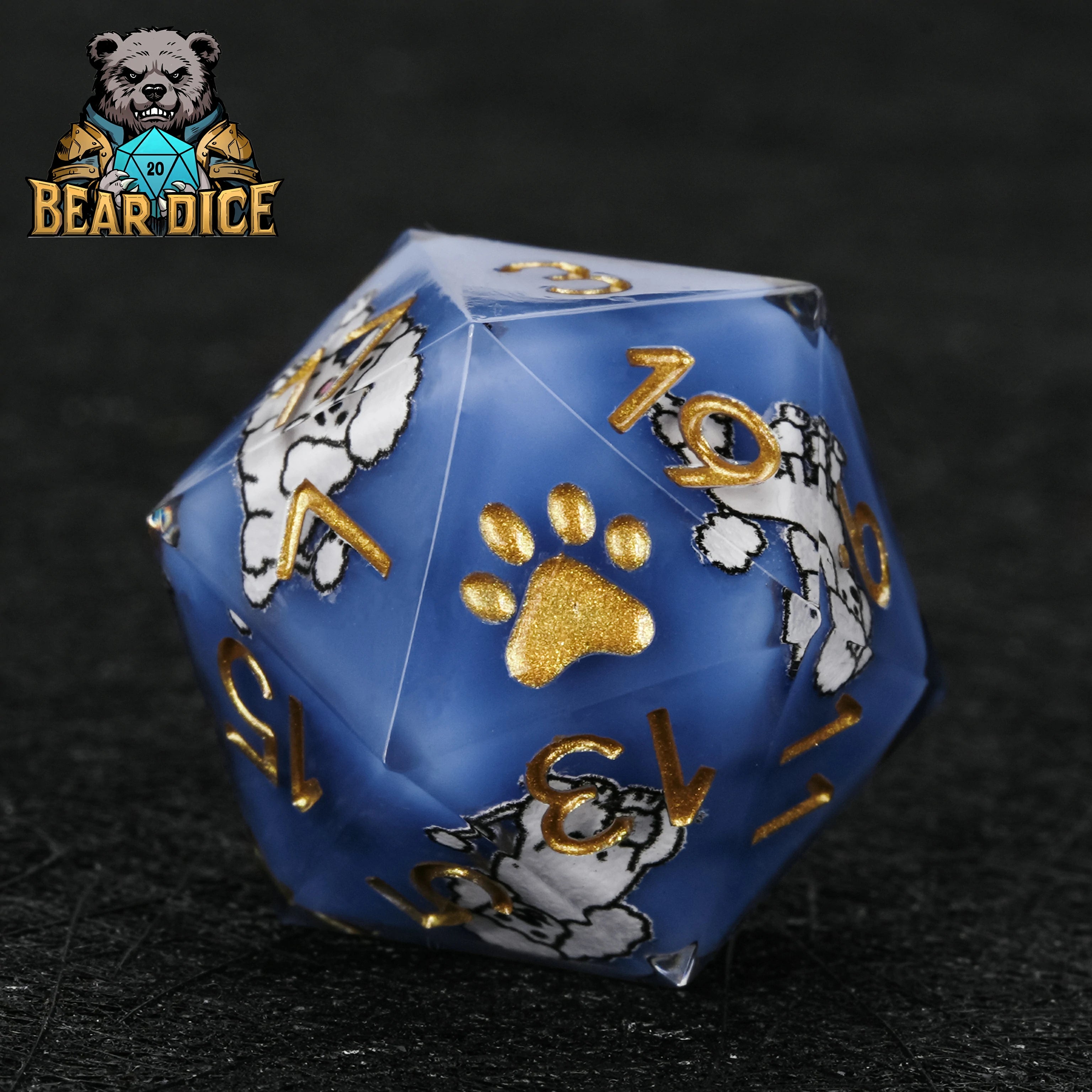 Blue Resin Poodle D20 Dice – DND D20 Dice with Cute Dog Design for Tabletop RPG
