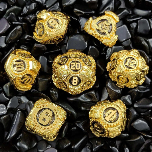 Gold Gear Imitation Gold Black Solid Metal dnd Dice Set | Bear Dice