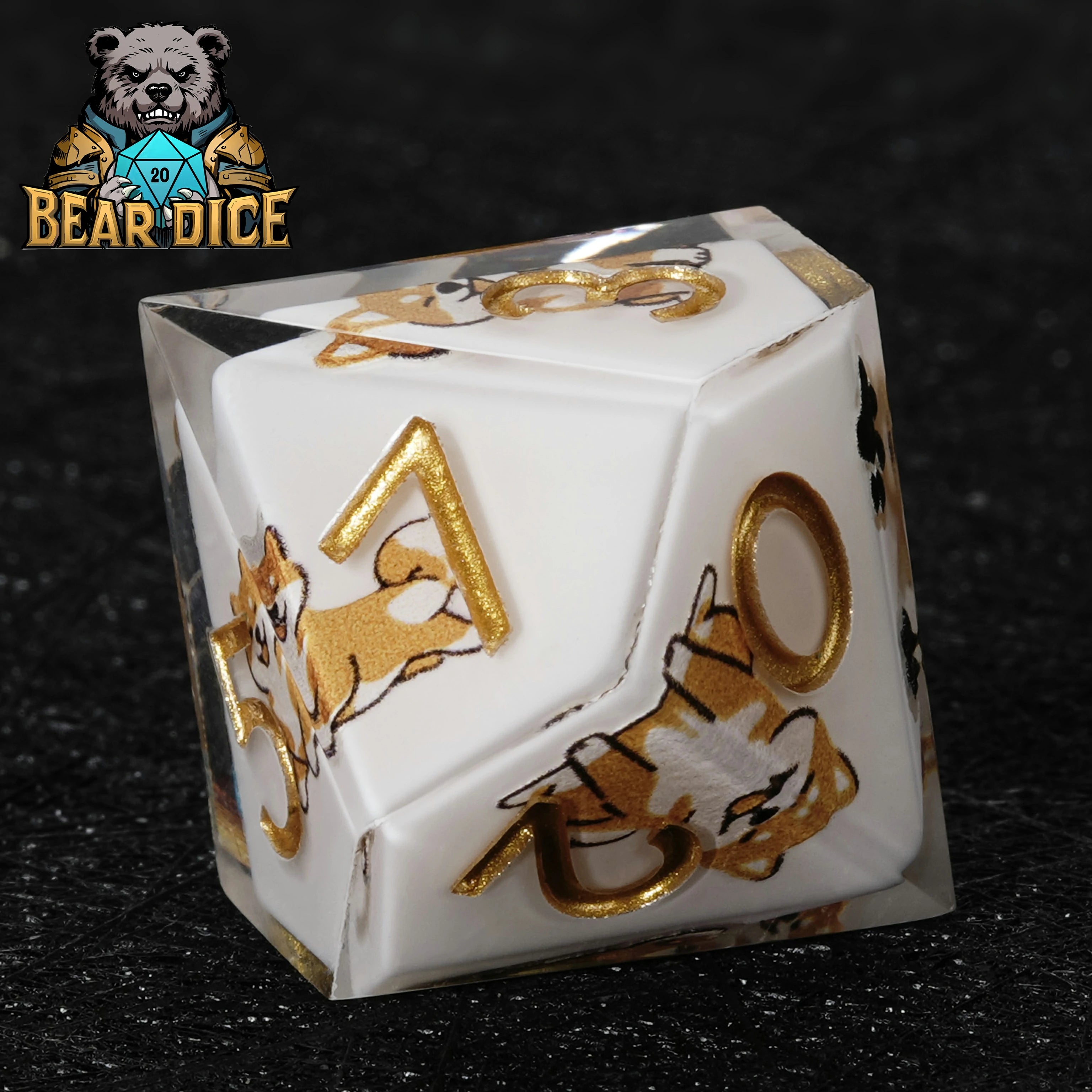 Shiba Inu White Resin DND D10 Dice | Polyhedral RPG Dice