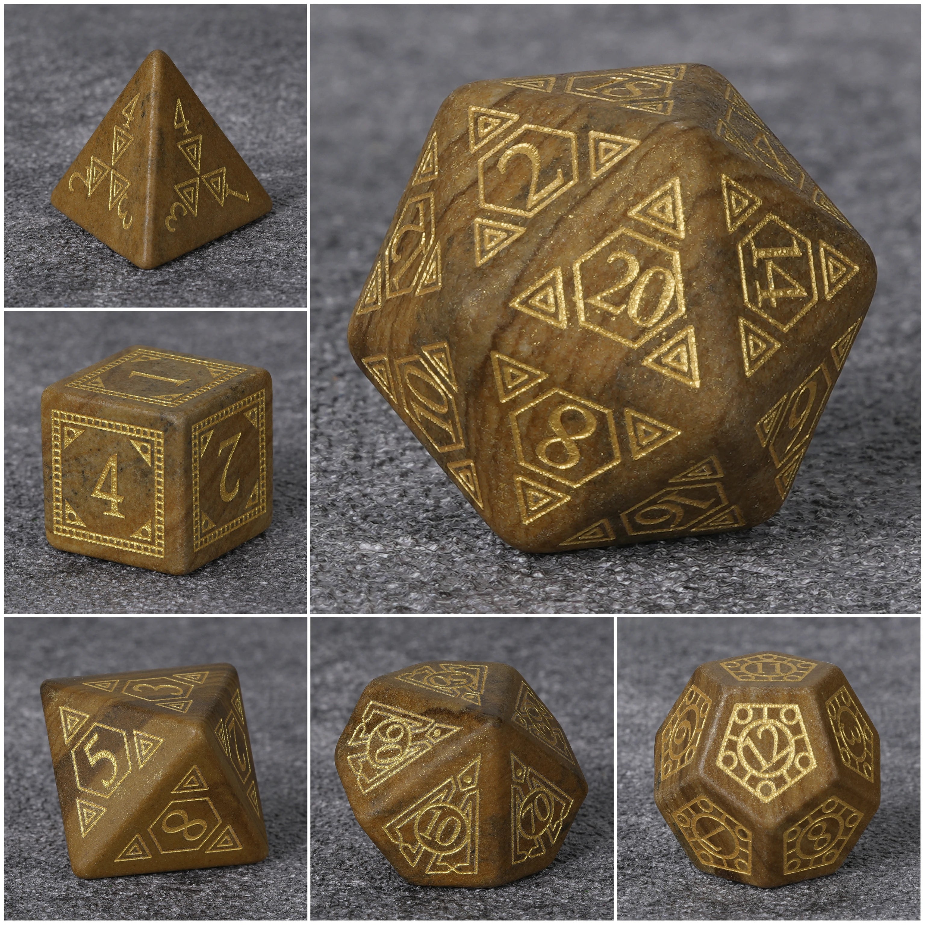 Yellow-Brown Geometric Totem Gemstone Dice Set