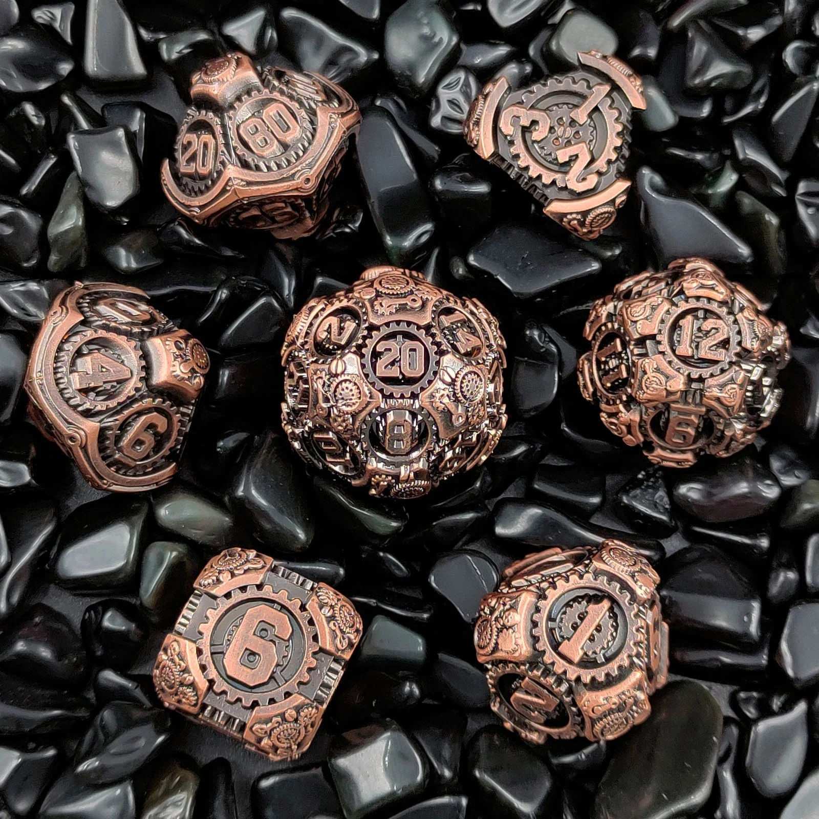 Gear Solid Metal DND Dice Set Antique Red Brass | Bear Dice