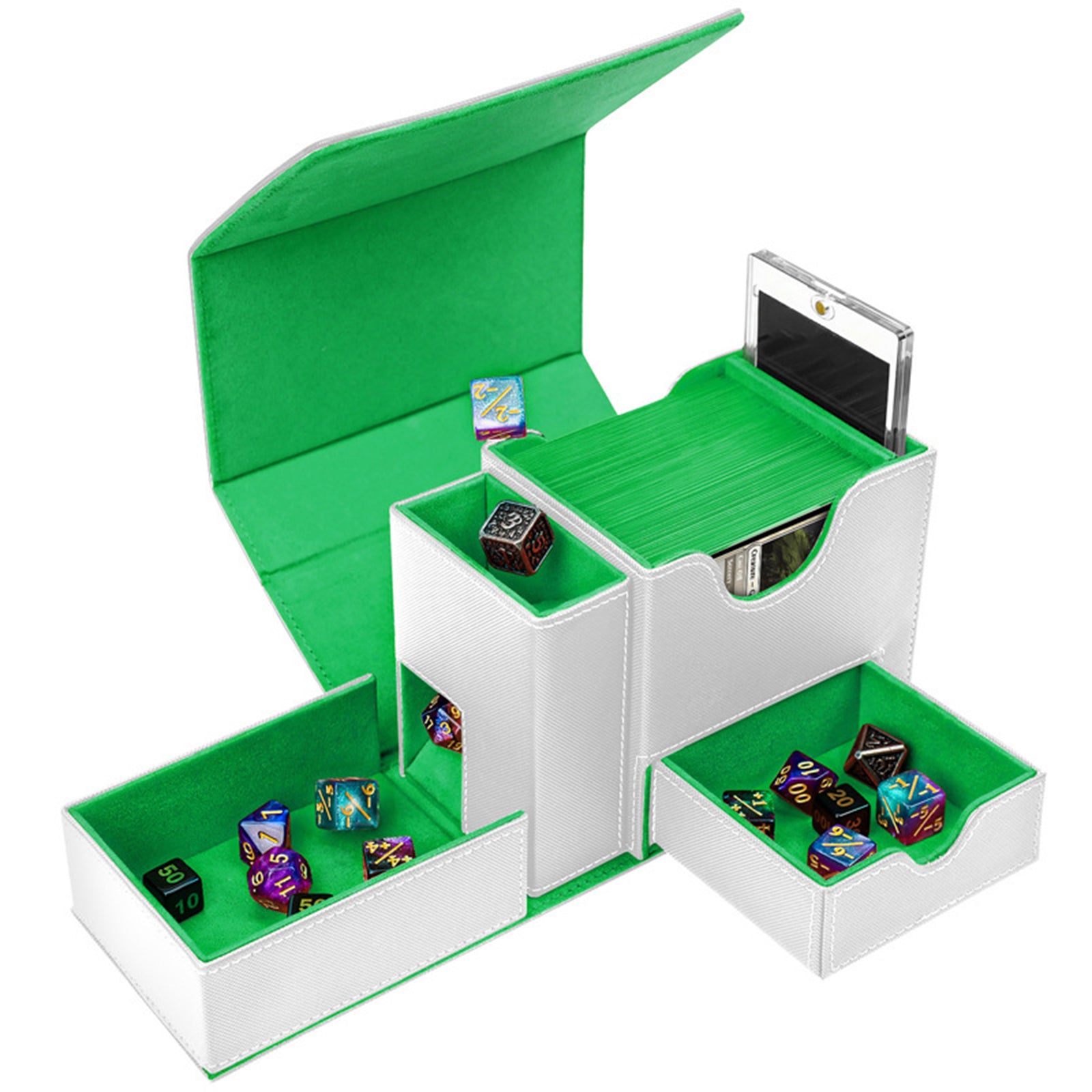 PU Leather Card Box with Dice Tray | Trading Card Storage Box for MTG, Pokemon, DnD, and Board Games