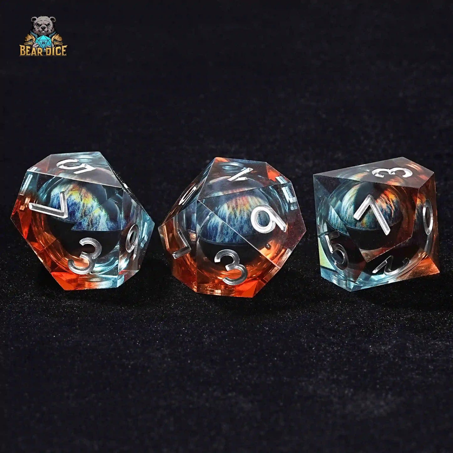 Blue Transparent Resin 3D10 Dice with Stunning Dragon Eye Design | Bear Dice