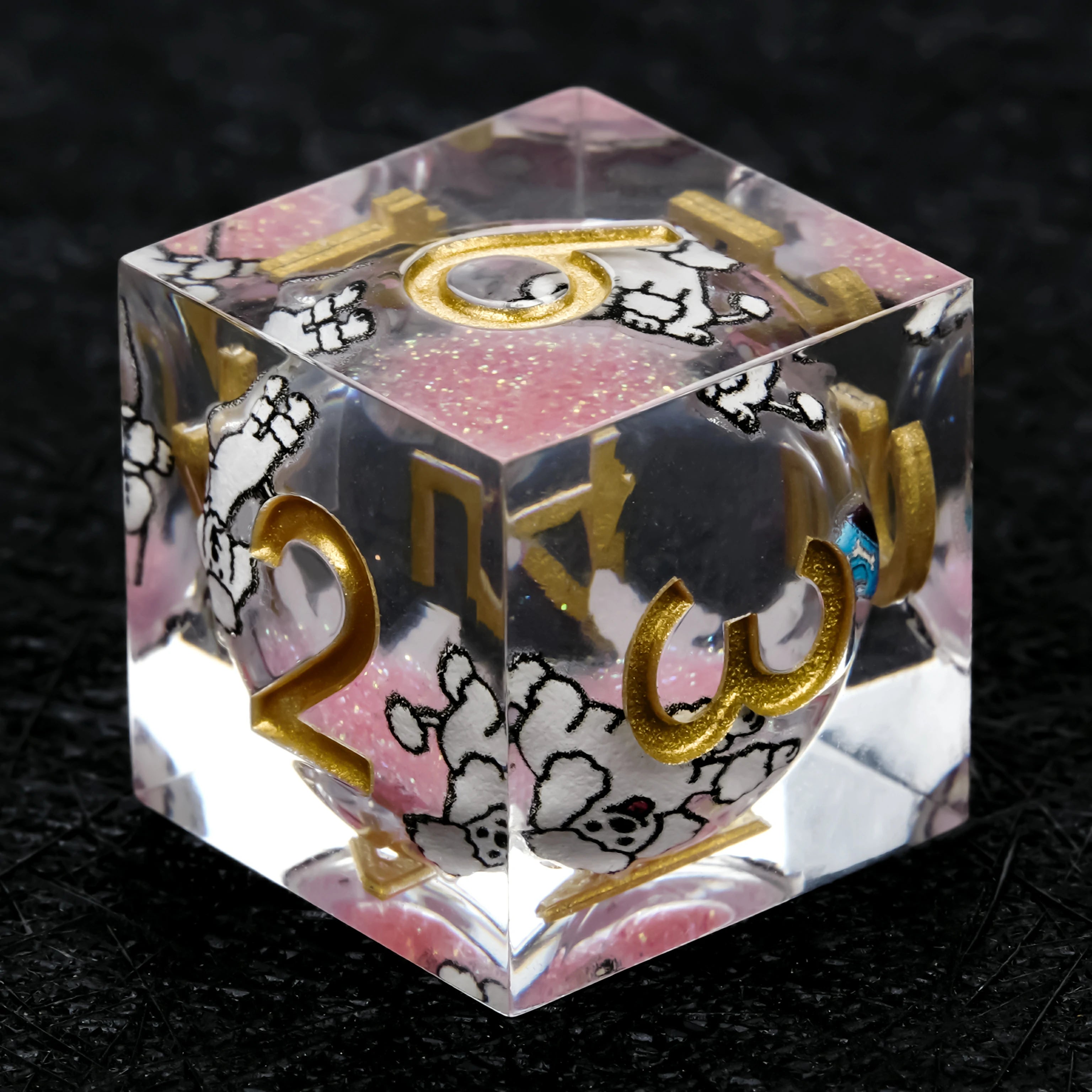 Poodle Pink Liquid-Core Dice Set + Gold Numbers