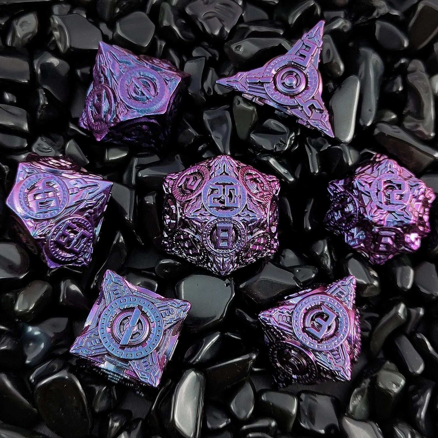 Disc Element Solid Metal DND Dice Set Gradient Purple Blue  | Bear Dice