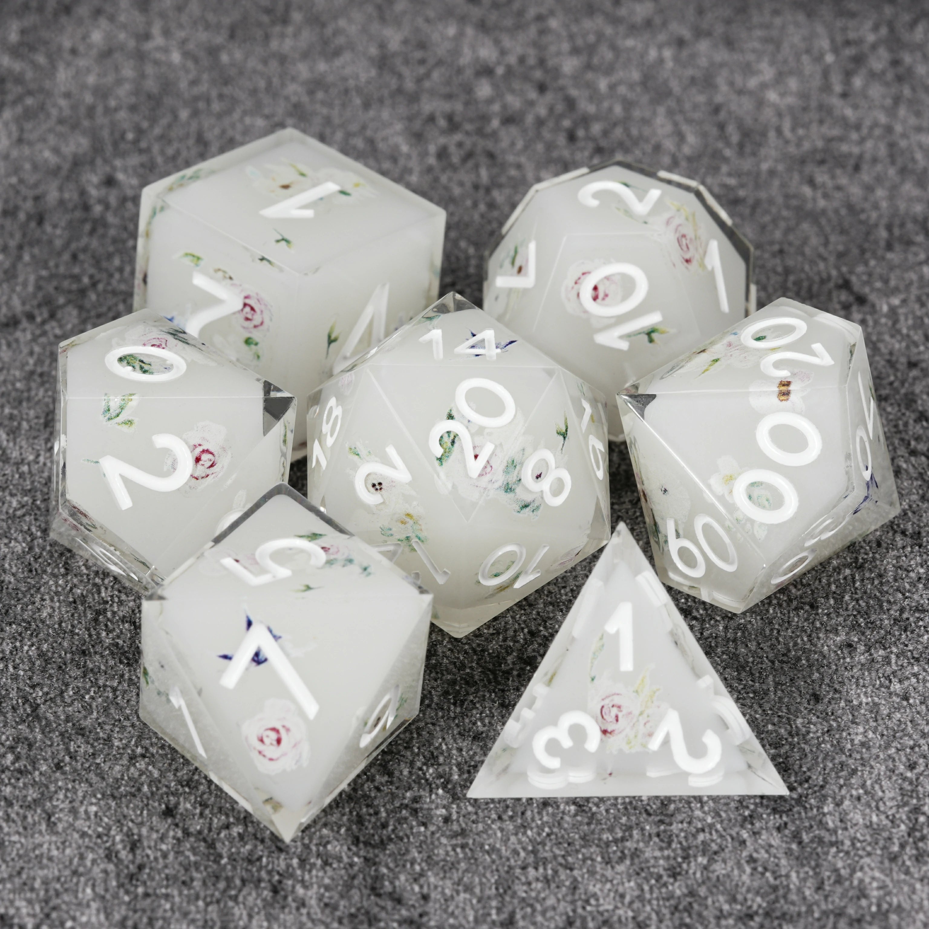 Off-White Resin DND Dice Set | Floral Cottagecore Style for D&D RPG