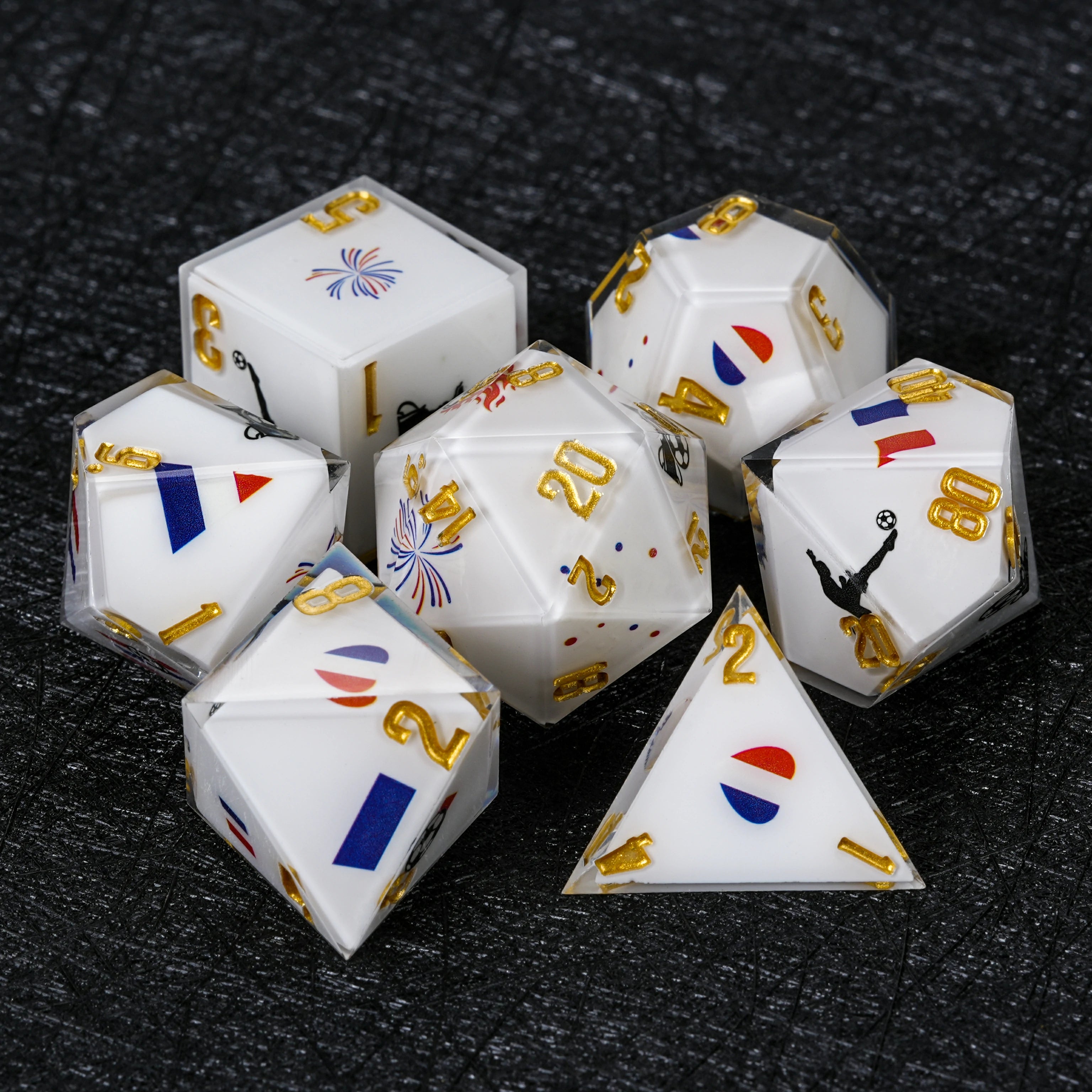 France Soccer DND Dice Set – World Cup Kickstarter White Resin RPG Dice