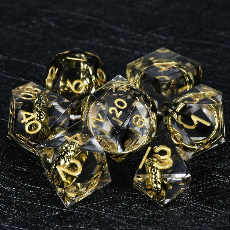 Gold Ring DND Red Resin Dice Set Sharp Edges Perfect for Romantic Role Playing Adventures
