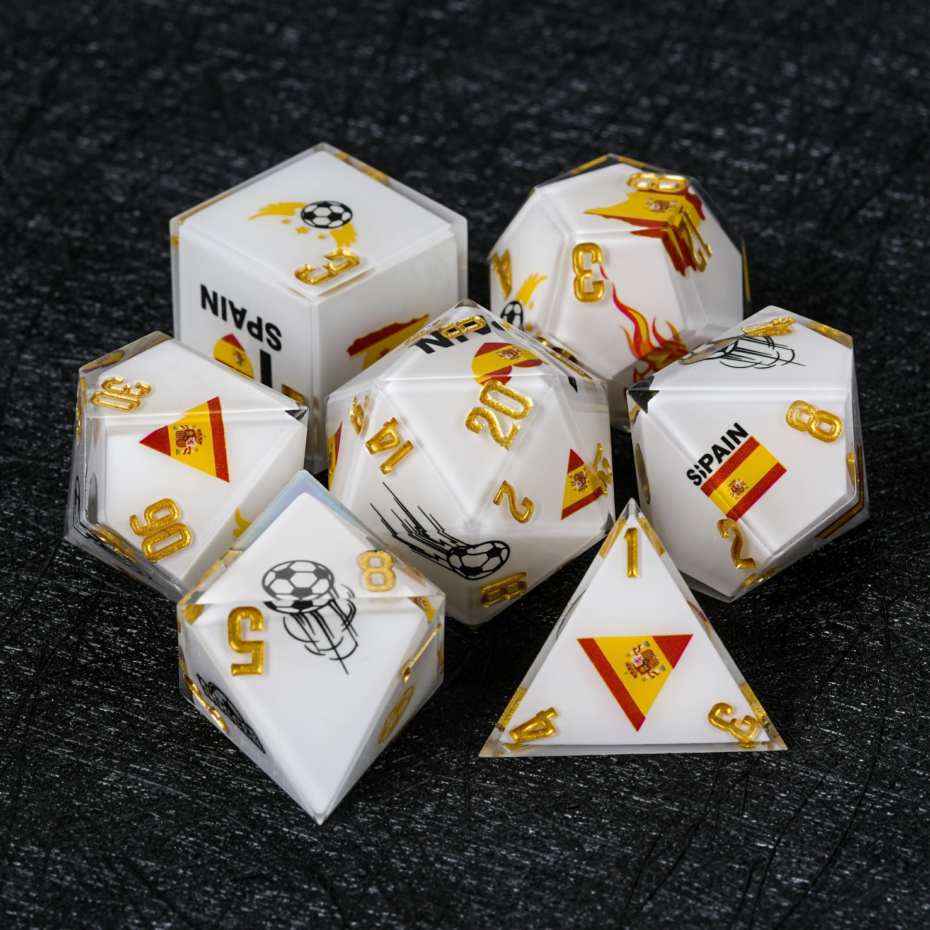 France Soccer DND Dice Set – World Cup Kickstarter White Resin 7-Piece RPG Dice