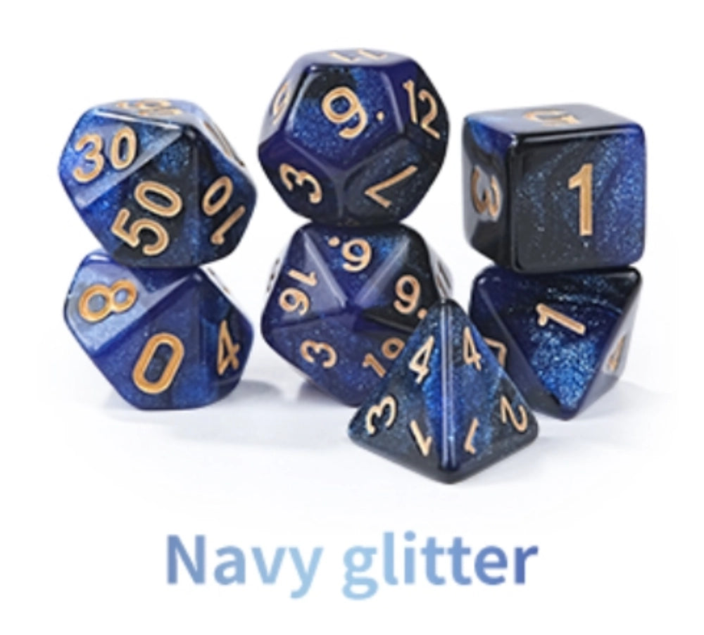 Acrylic Star Glitter Dice Set + Dice Tray