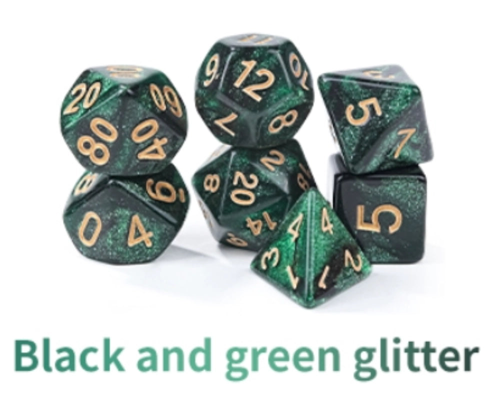 Acrylic Star Glitter Dice Set + Dice Tray