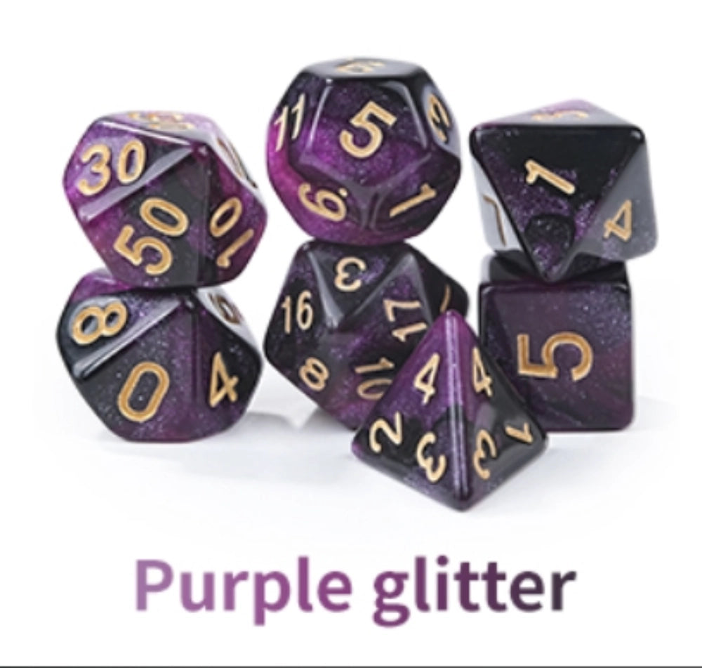 Acrylic Star Glitter Dice Set + Dice Tray