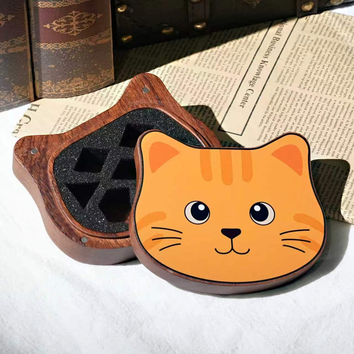 Cute Cat-Themed Wooden Dice Box
