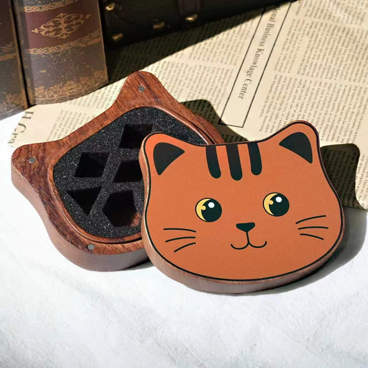 Cute Cat-Themed Wooden Dice Box