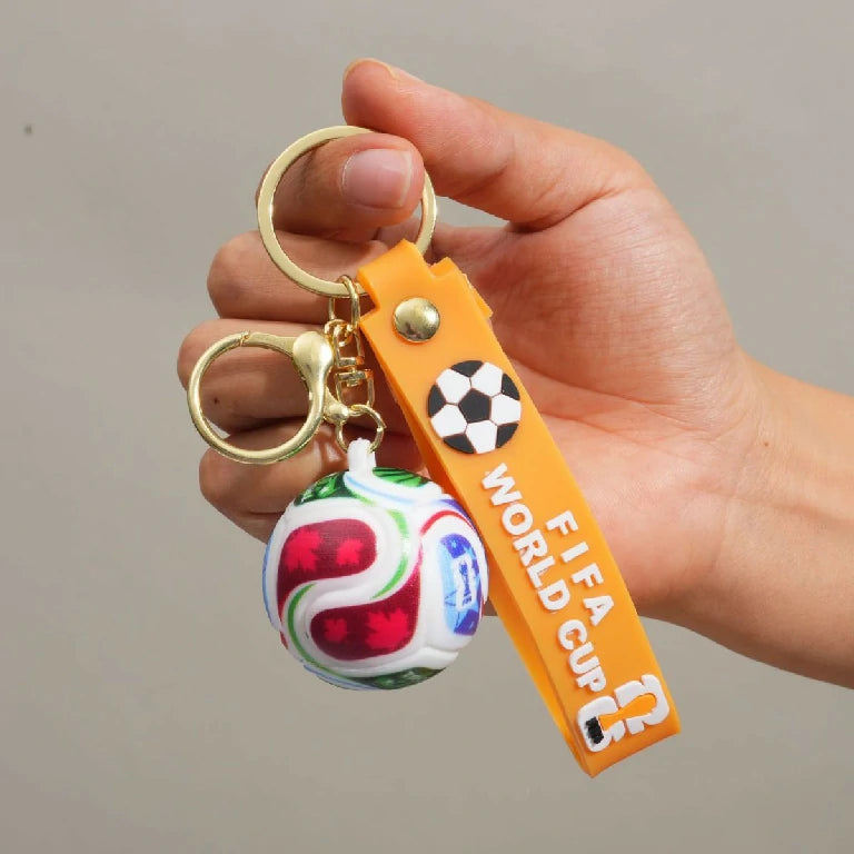 2026 World Cup Soccer Pendant Keychain, Gold Keychain, Yellow Leather Cord | Bear Dice