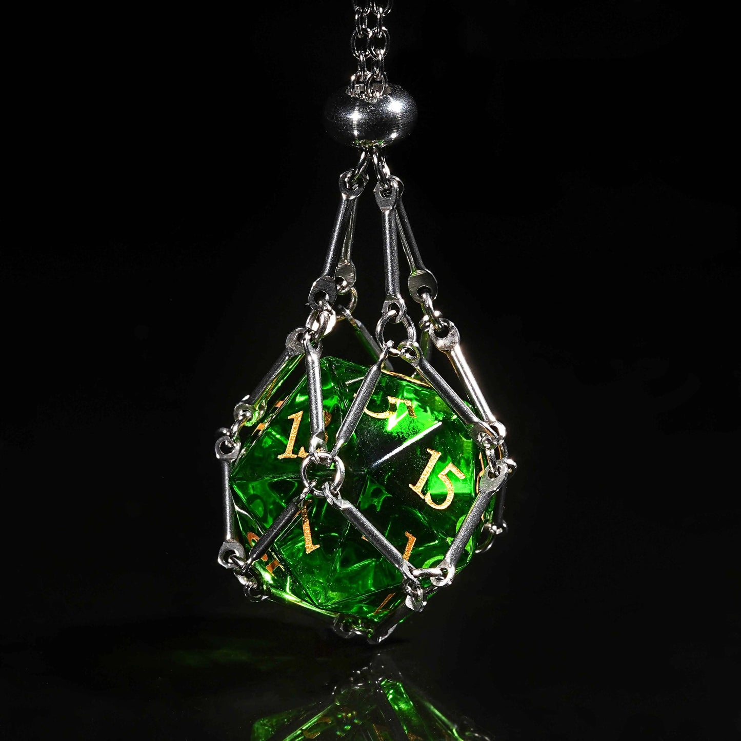 Green Dragon Shadow Natural Gemstone DND D20 Dice + Gold Numbers | Bear Dice