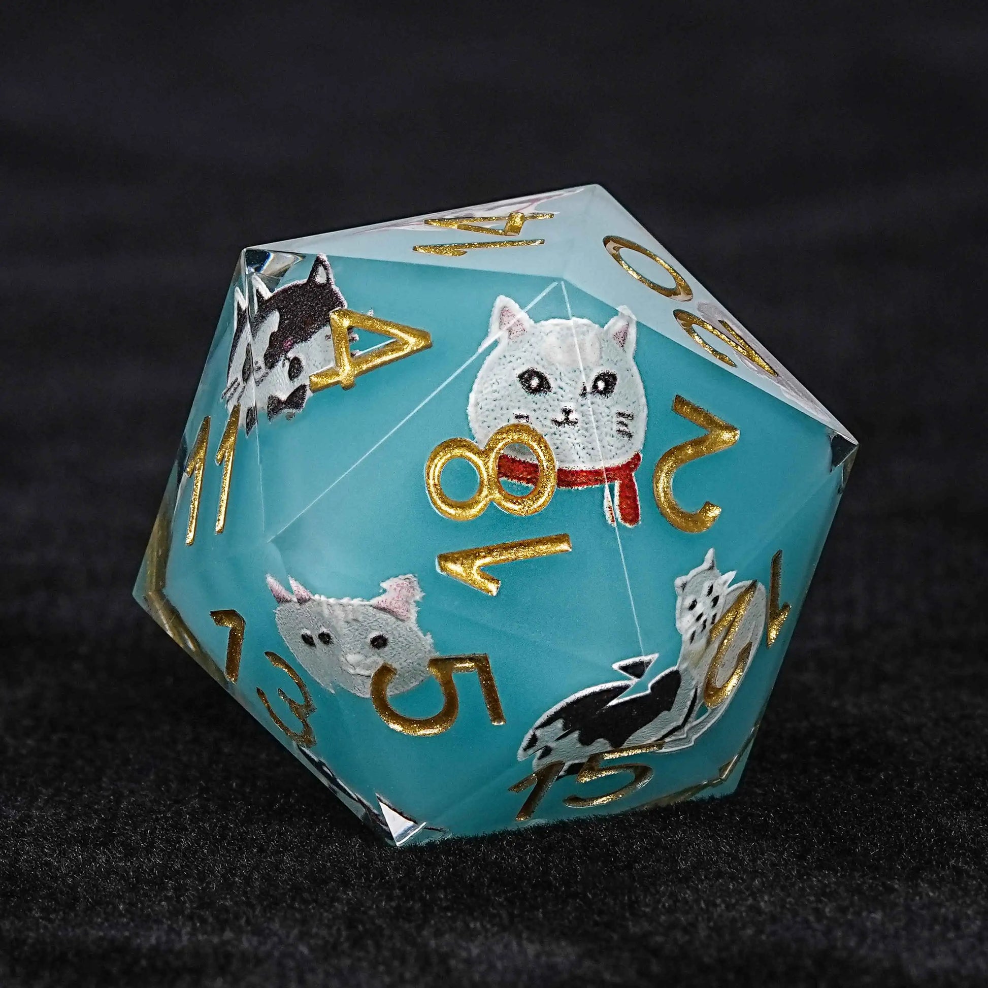 Vintage blues cat resin dnd d20 dice + gold numbers | Bear Dice