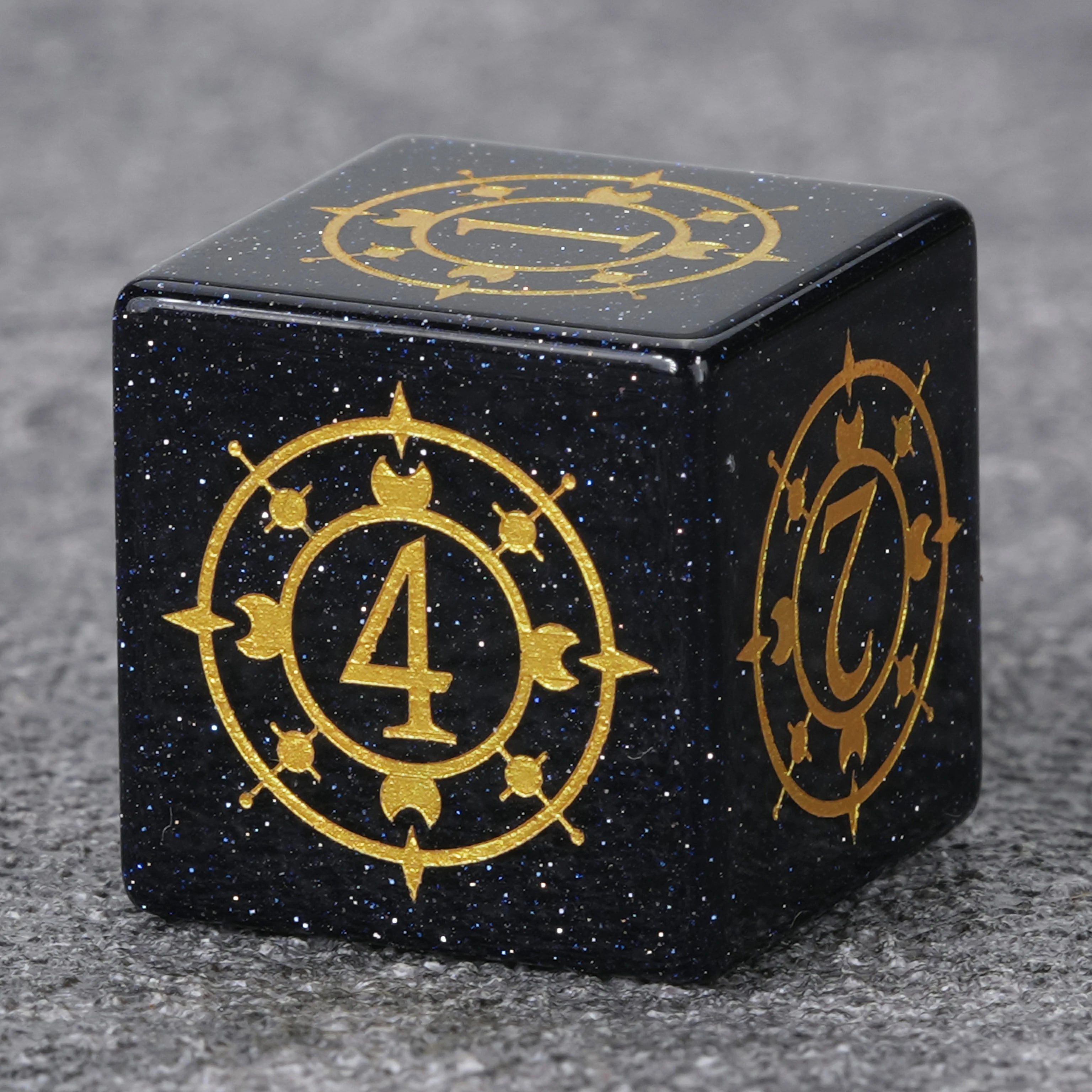 Blue Goldstone Dice Set with Golden Magic Triangle & Star Array