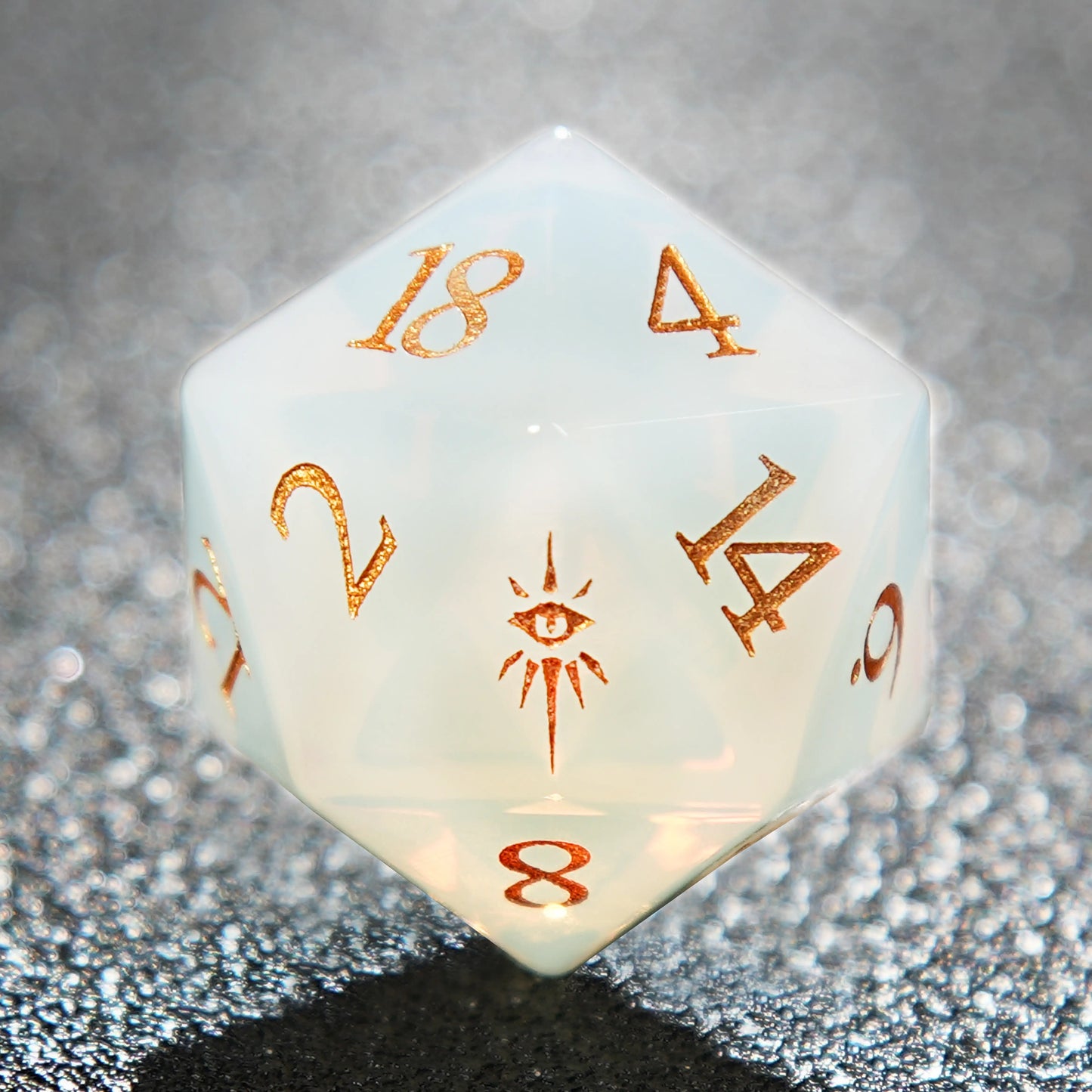 Translucent Cat's Eye Gemstone D&D 20 Sided Dice + Gold Numbers | Bear Dice