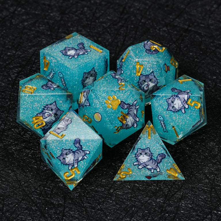 Kickstarter Dice — Maine Coon Cat Polyhedral DND Resin Dice Set