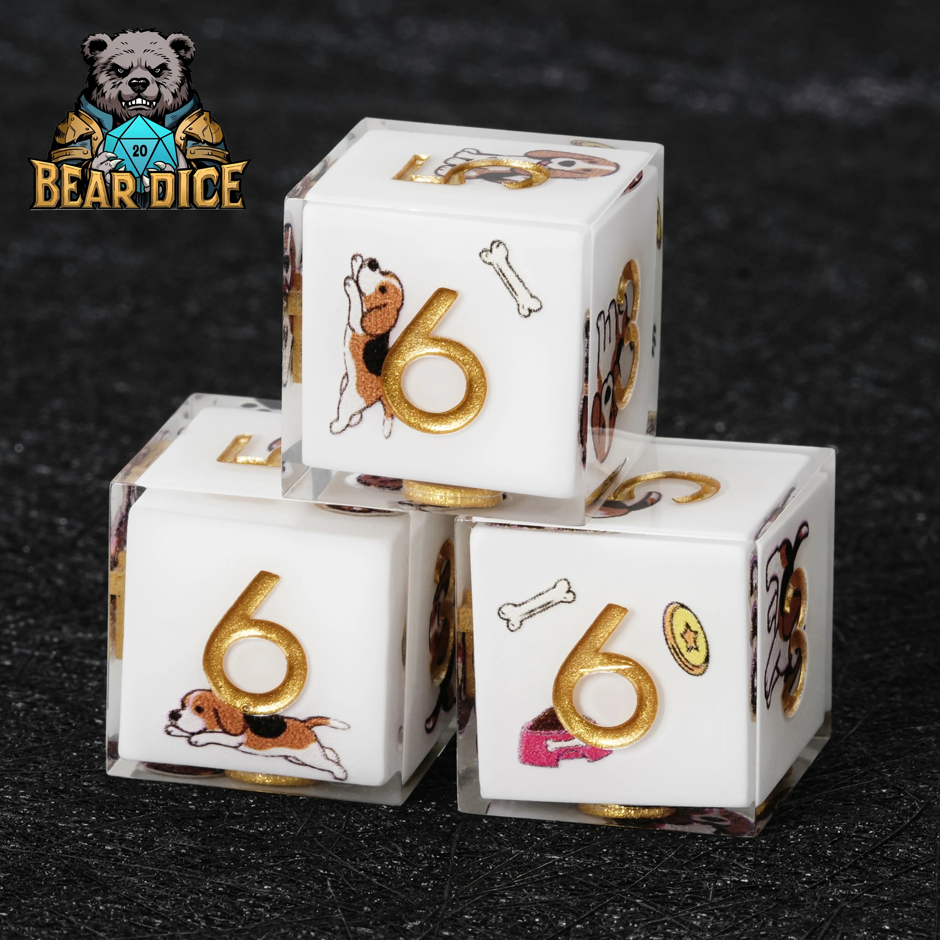 Beagle White Resin D&D D6 Dice | Cute Dog RPG Dice