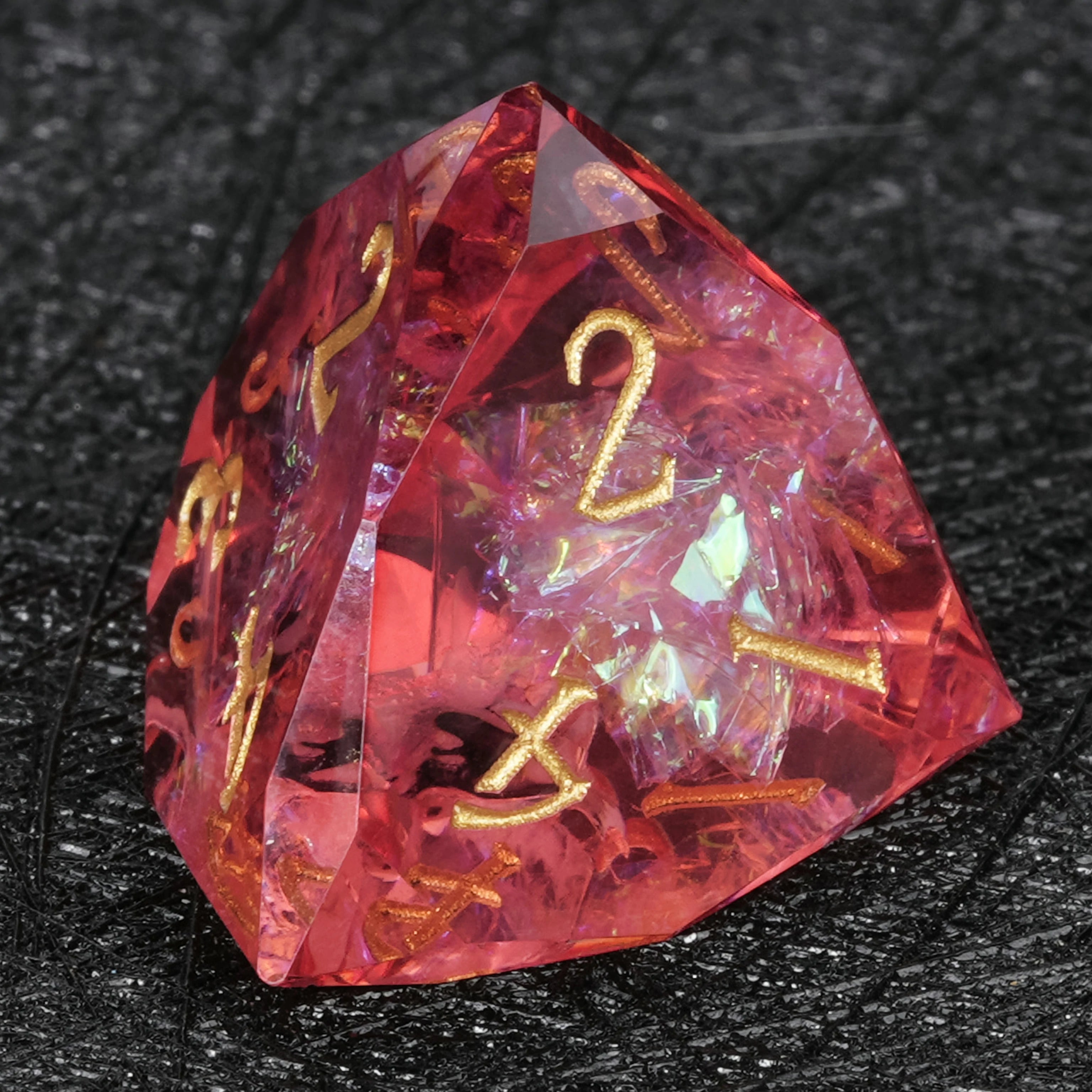 Red Resin DND Dice Set with Iridescent Foil – 7-Piece Handmade RPG Dice