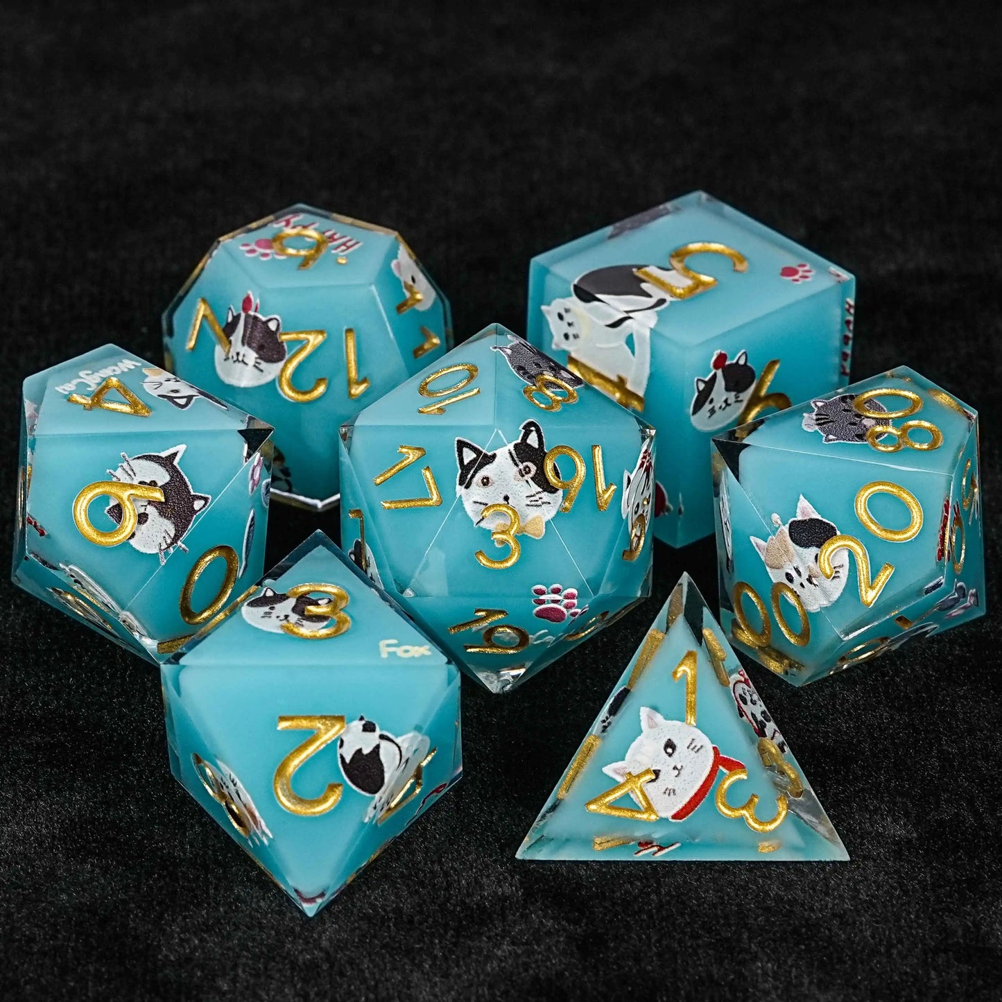 Vintage blues cat resin dnd dice set + gold numbers | Bear Dice