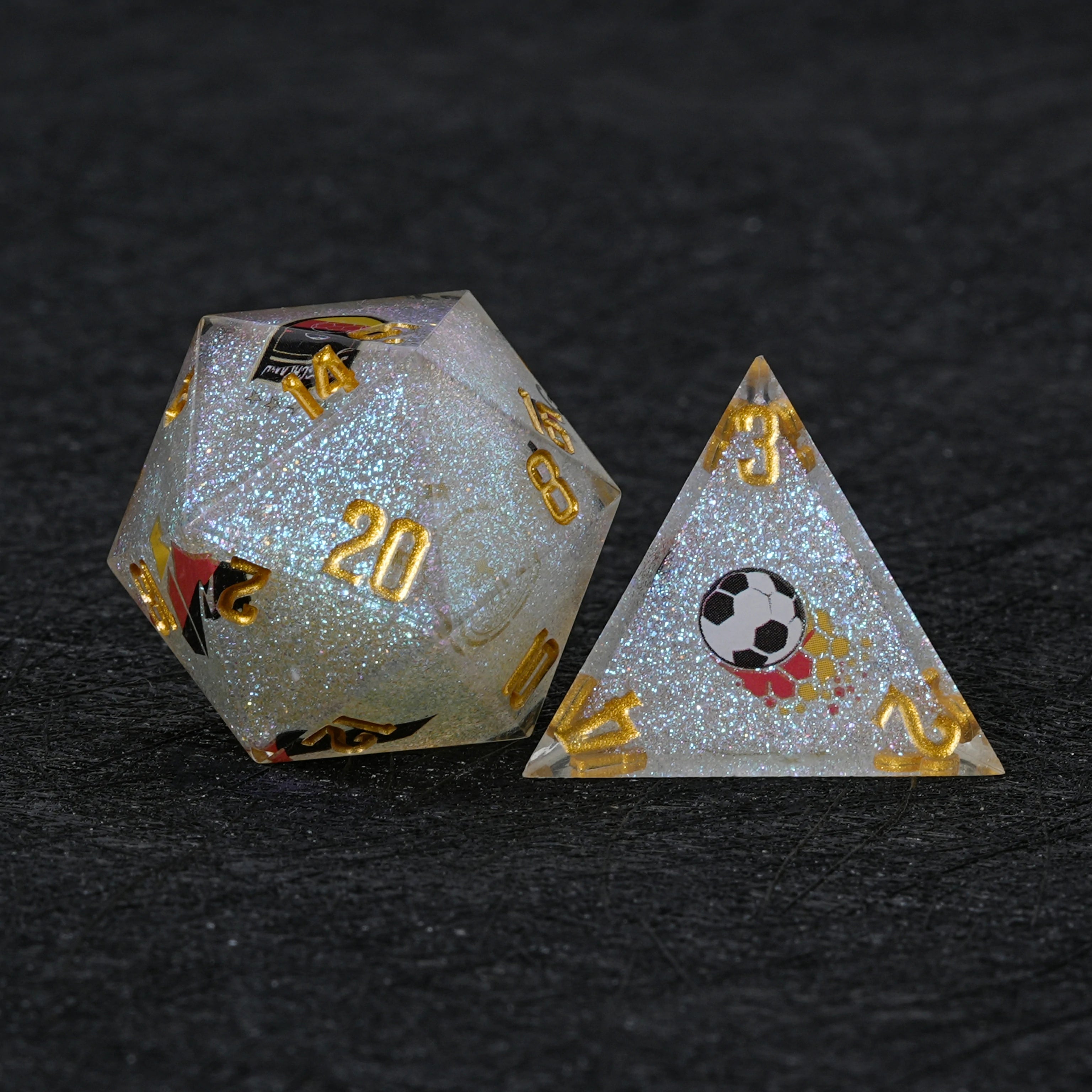 Germany Soccer DND Dice Set – World Cup Kickstarter White Glitter Resin Dice