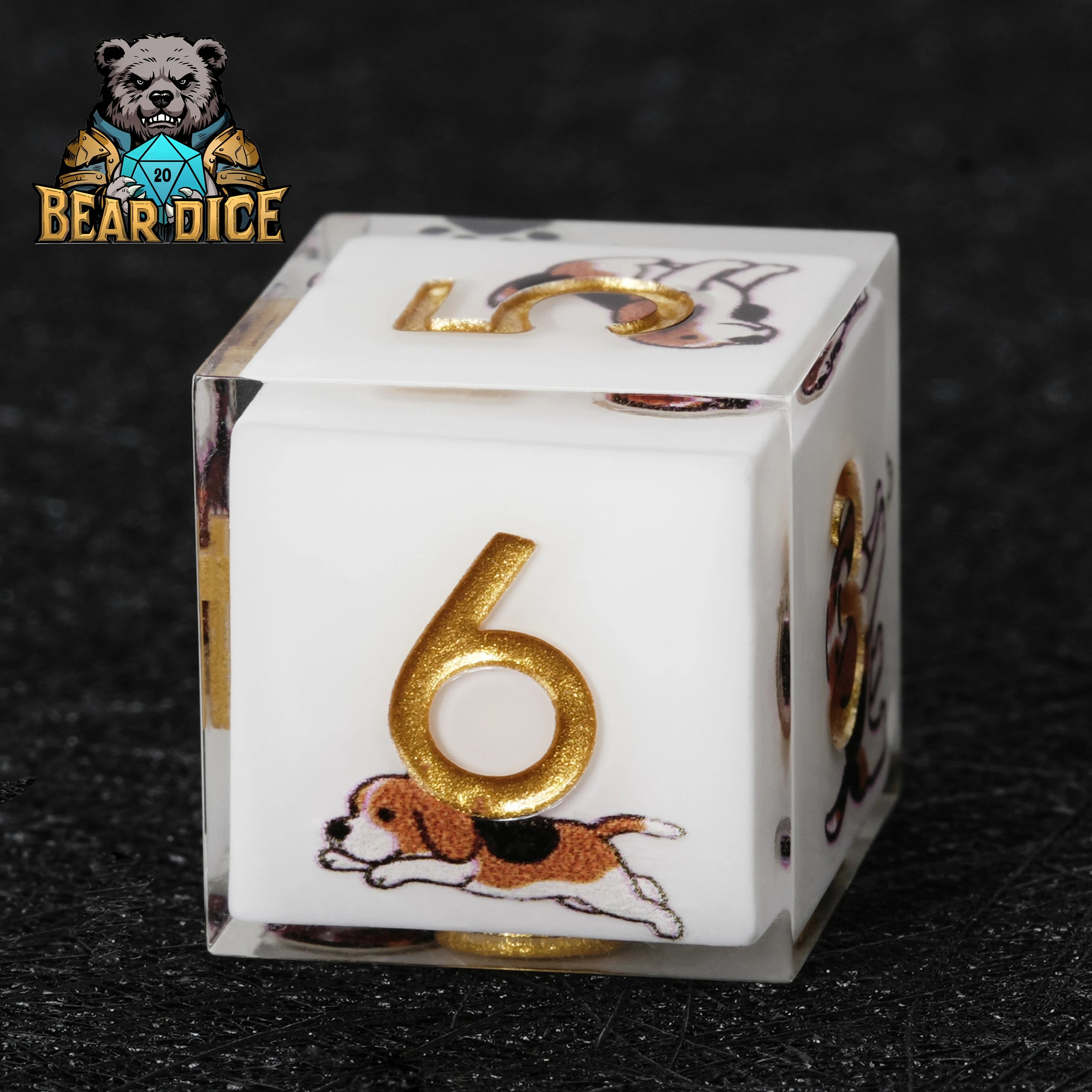 Beagle White Resin D&D D6 Dice | Cute Dog RPG Dice
