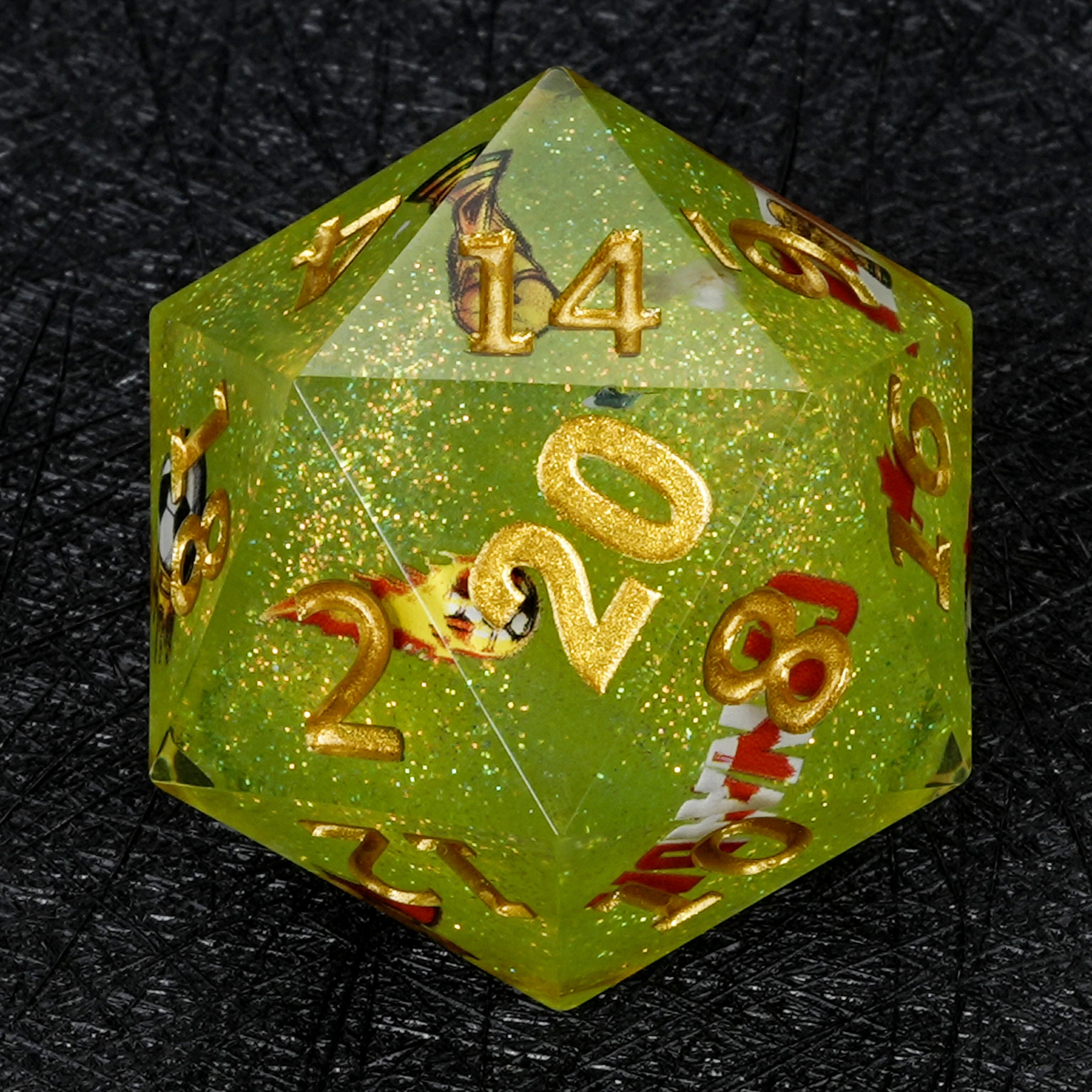 35mm Canada Soccer Green Glitter Resin D20 Dice – World Cup Large D20 for RPG