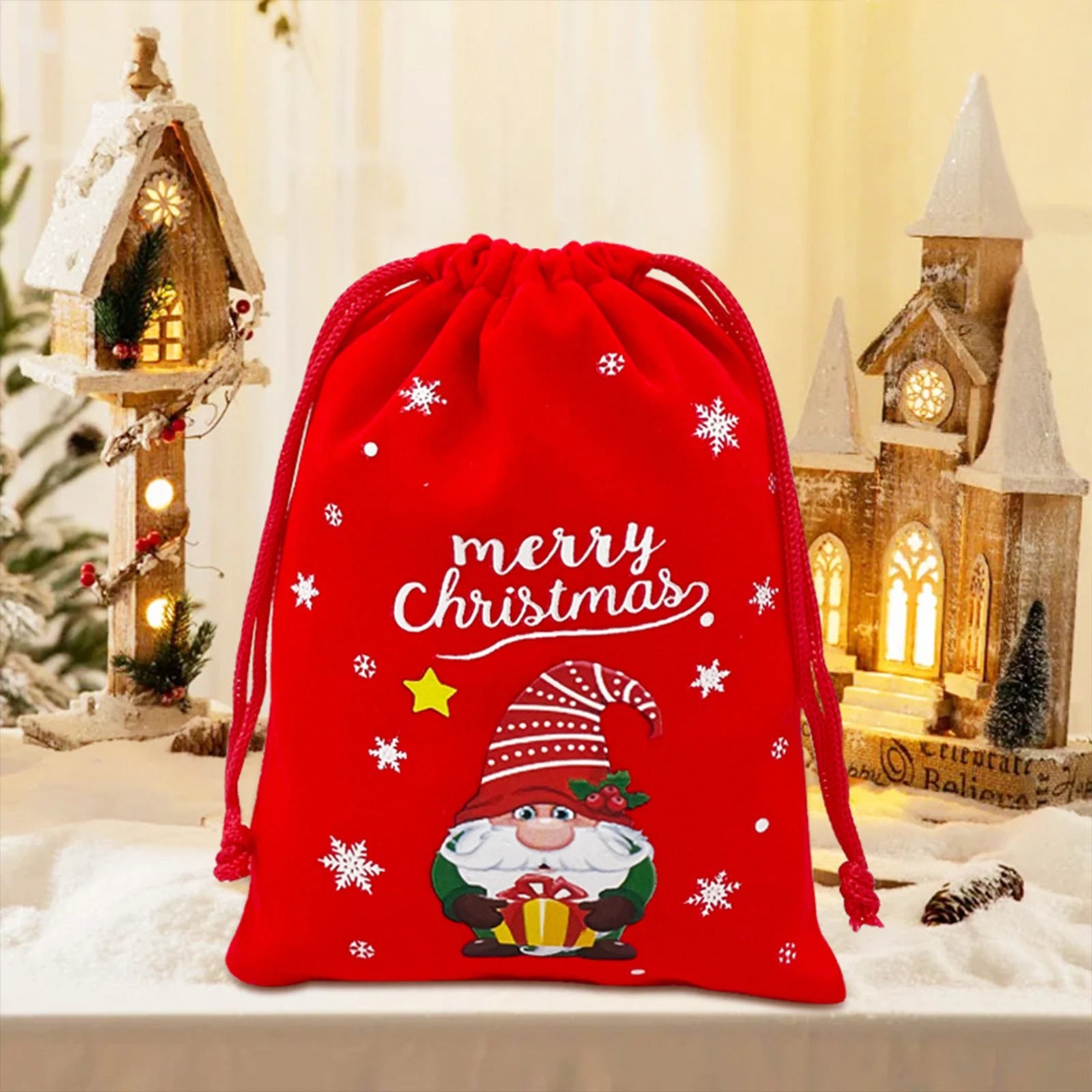 Christmas themed drawstring bag for board game dice storage, cute velvet gift bag