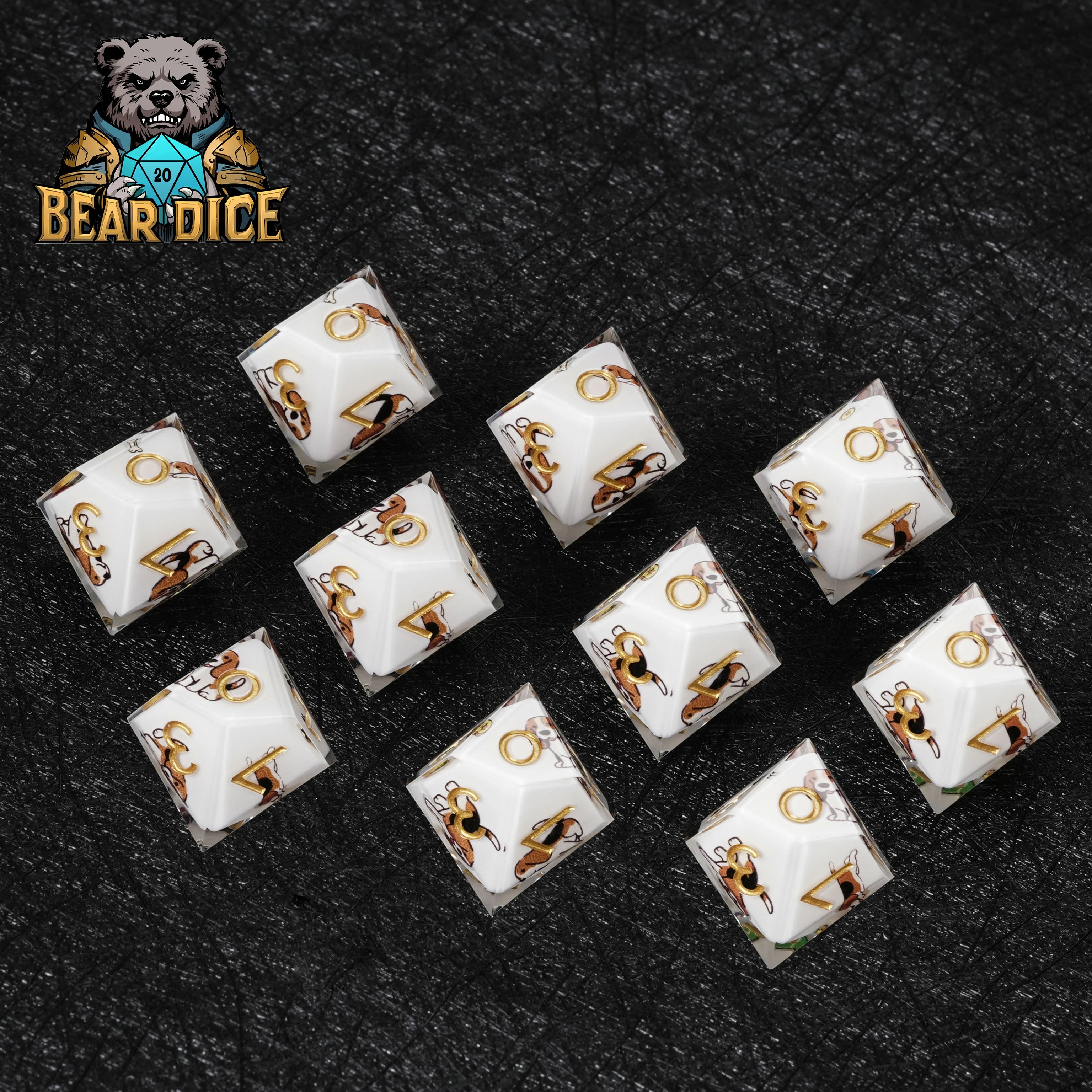Beagle White Resin D&D D10 Dice | Single D10 for RPG Games