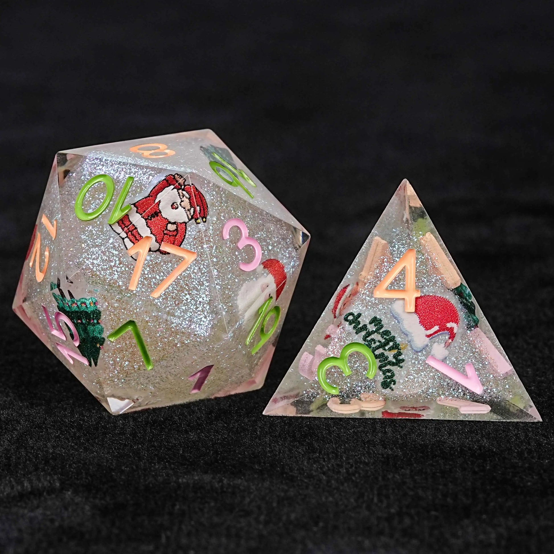 Christmas Special - White Resin D20 Dice + D4 Dice - Collectible and adventurous | Bear Dice