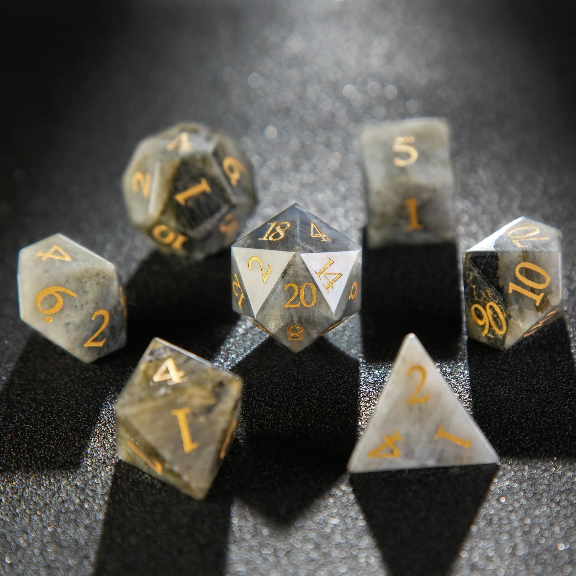 Natural Elements - Gray Marble D&D Dice Set + Gold Numbers | Bear Dice