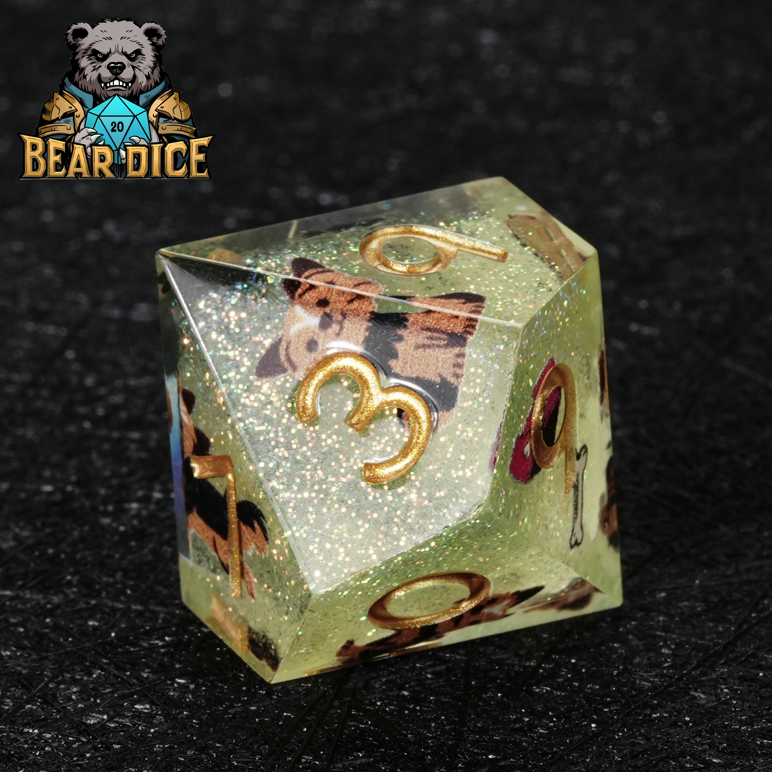 Yorkshire Terrier Green Glitter Resin DND D10 Dice – Yorkie RPG Gift