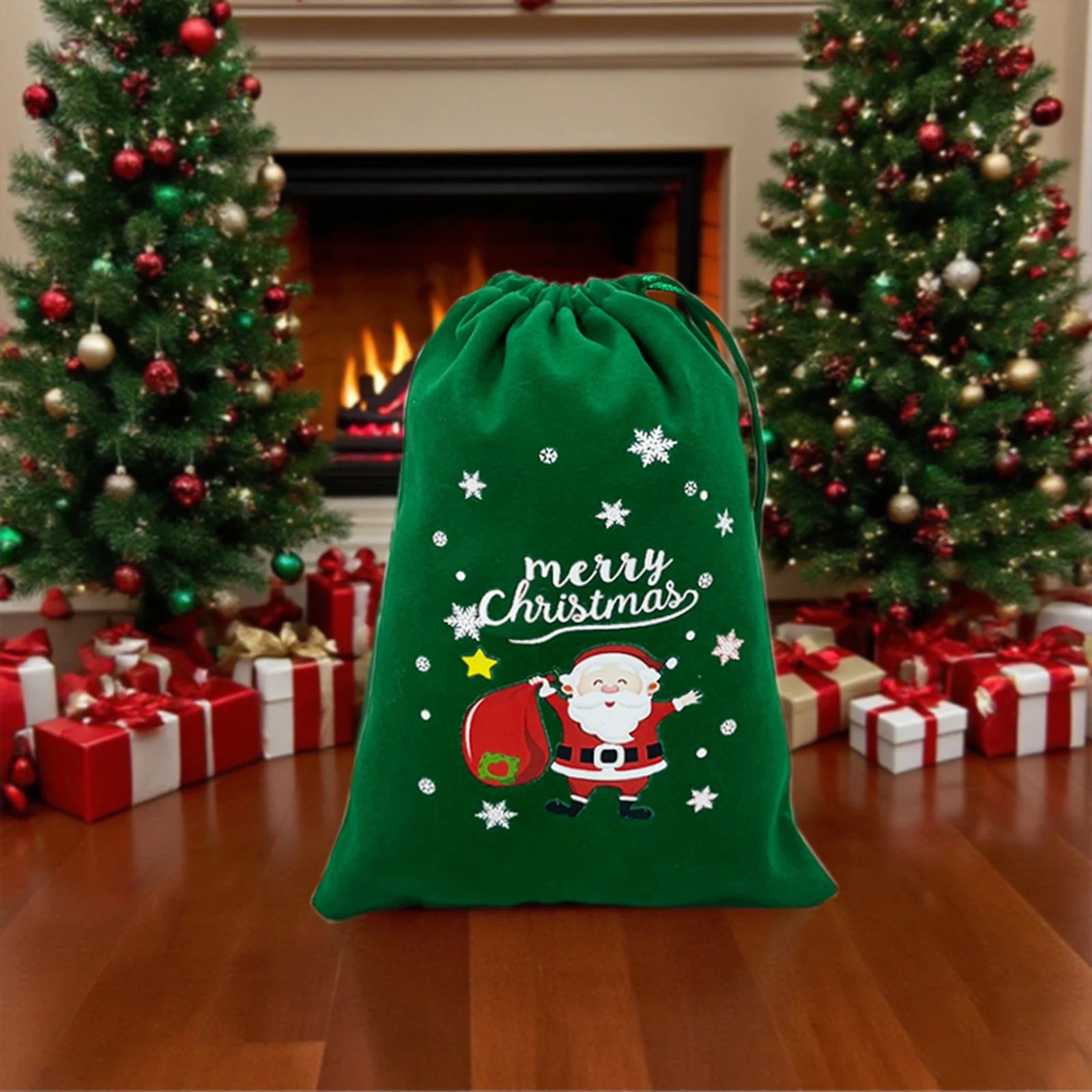 Christmas themed drawstring bag for board game dice storage, cute velvet gift bag