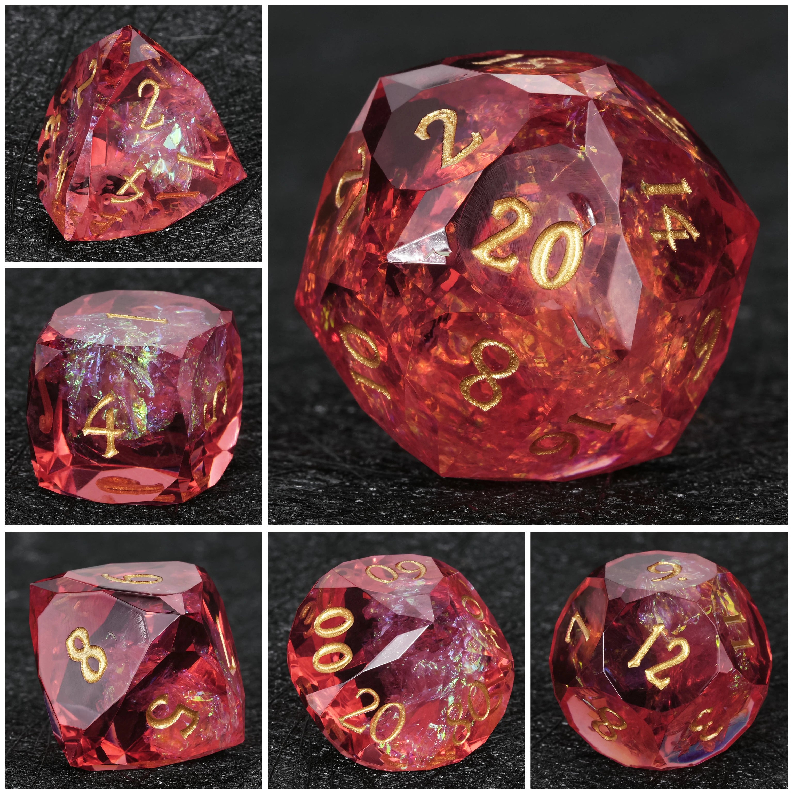 Red Resin DND Dice Set with Iridescent Foil – 7-Piece Handmade RPG Dice