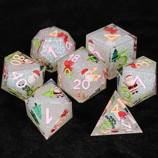 Christmas Special - 7 Piece White Resin Dice Set - Collectible and adventurous | Bear Dice