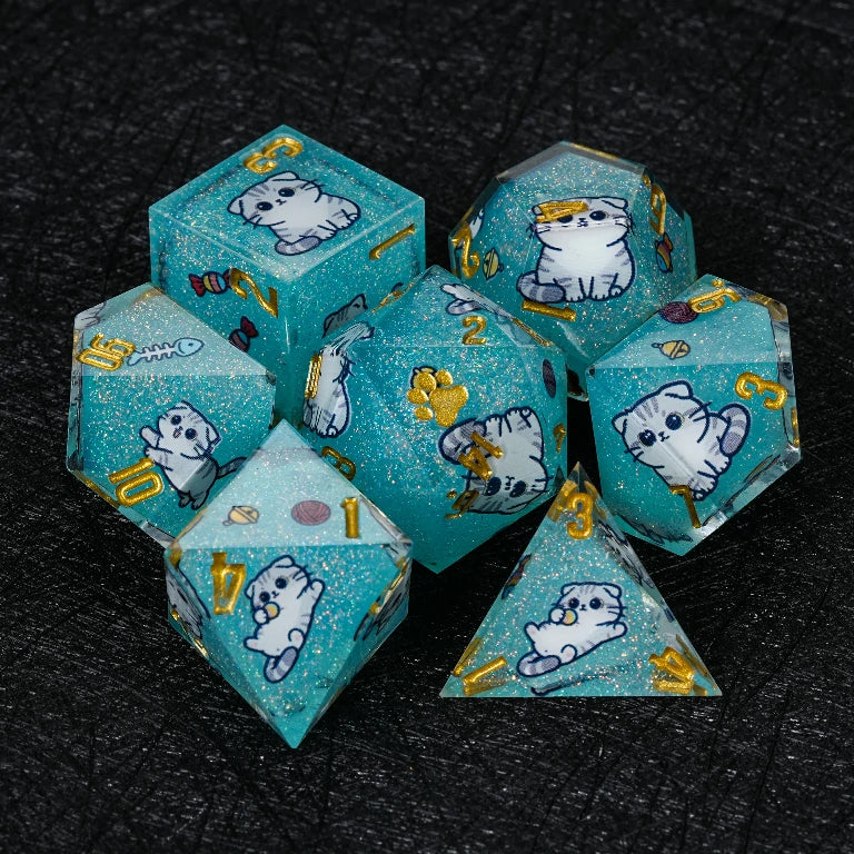 Kickstarter Dice — Scottish Fold Cat Polyhedral DND Resin Dice Set