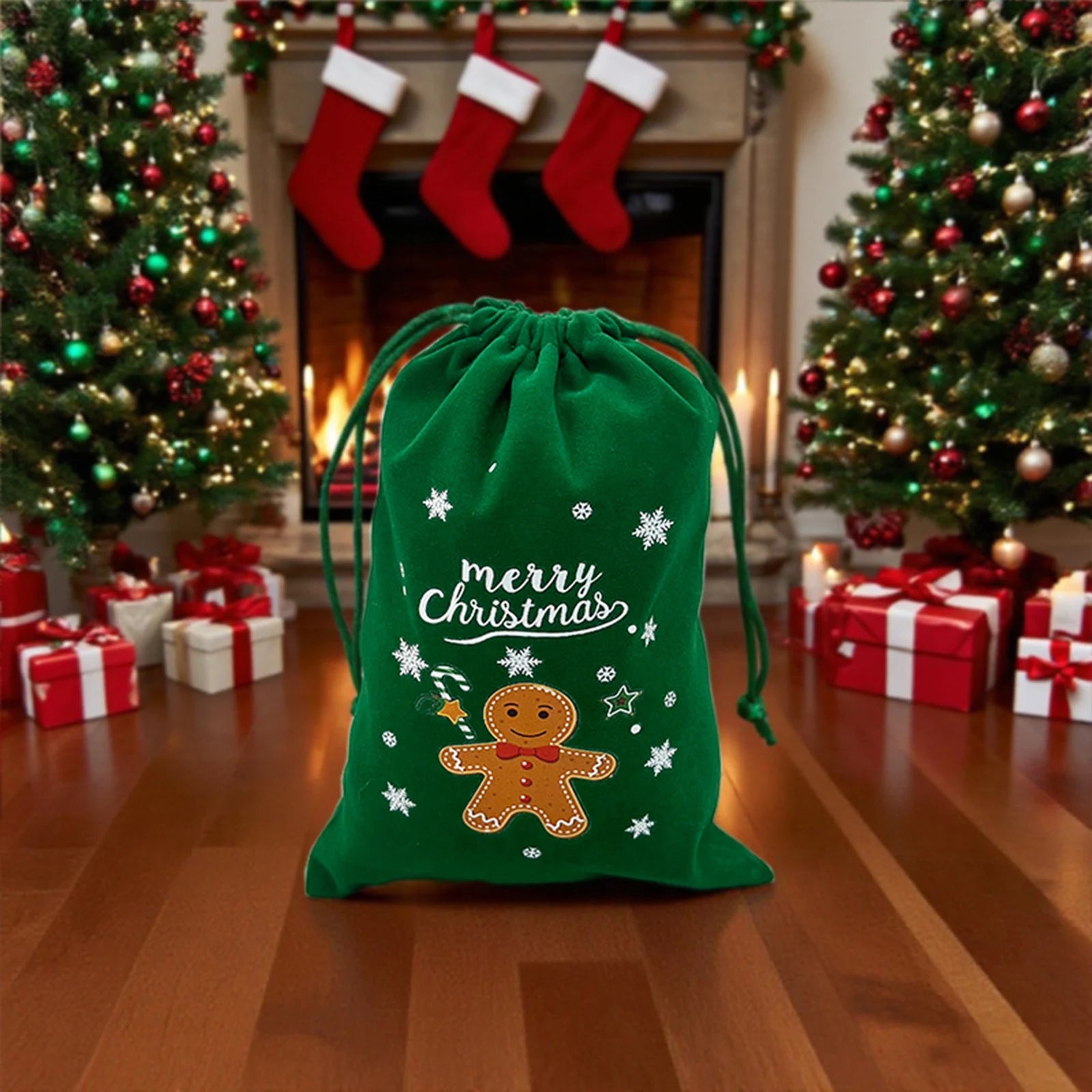 Christmas themed drawstring bag for board game dice storage, cute velvet gift bag