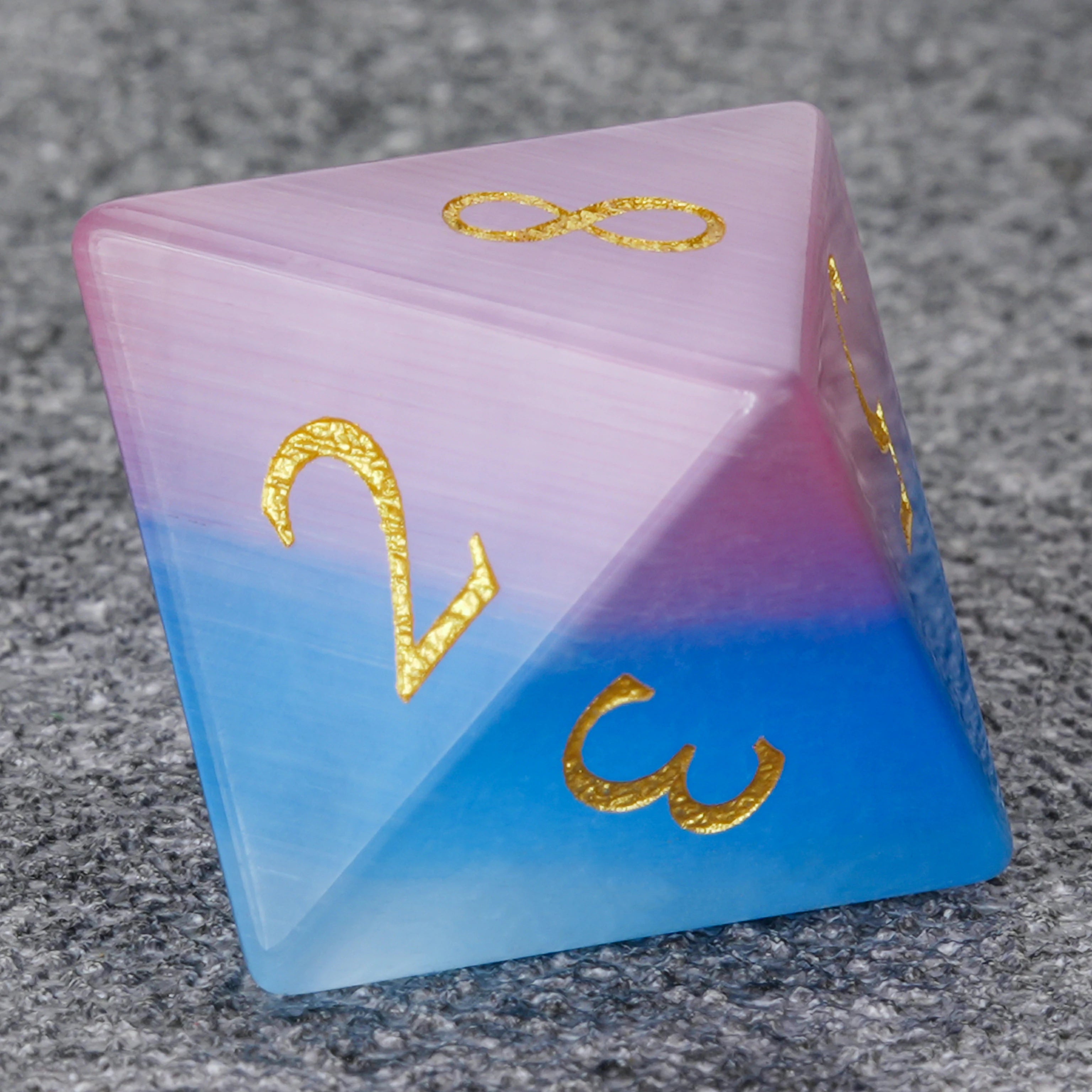 Pink-Aquamarine Cat's Eye Gemstone Dice Set