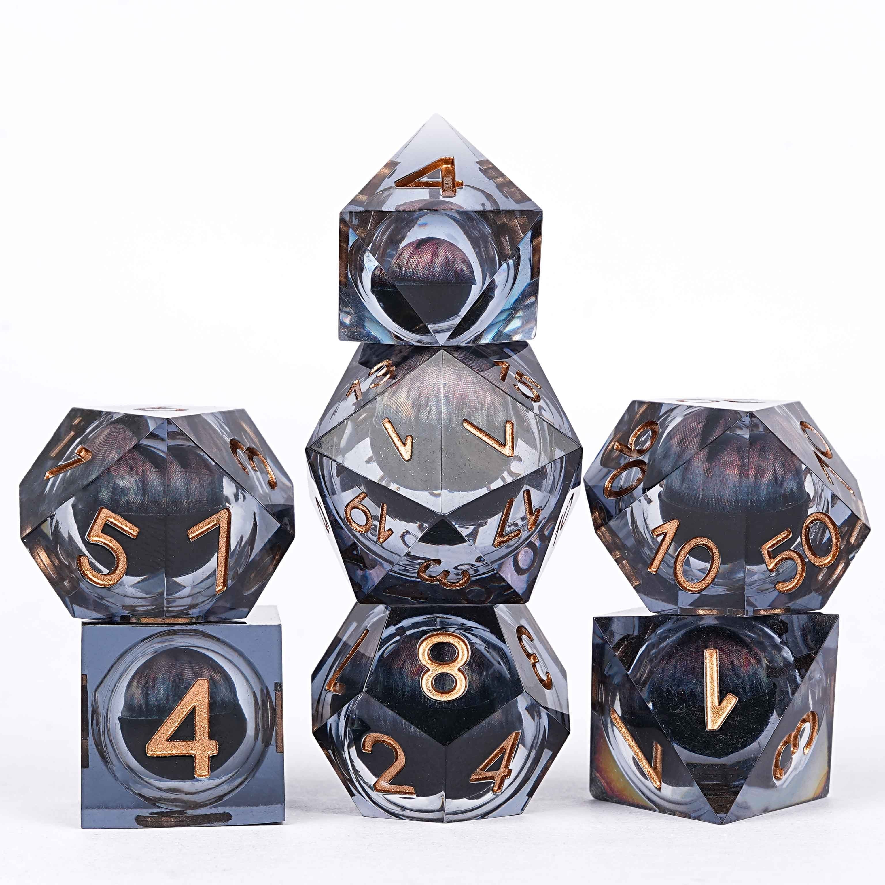 Sharp-edged black longan transparent liquid core resin DND dice set + copper font| Bear Dice