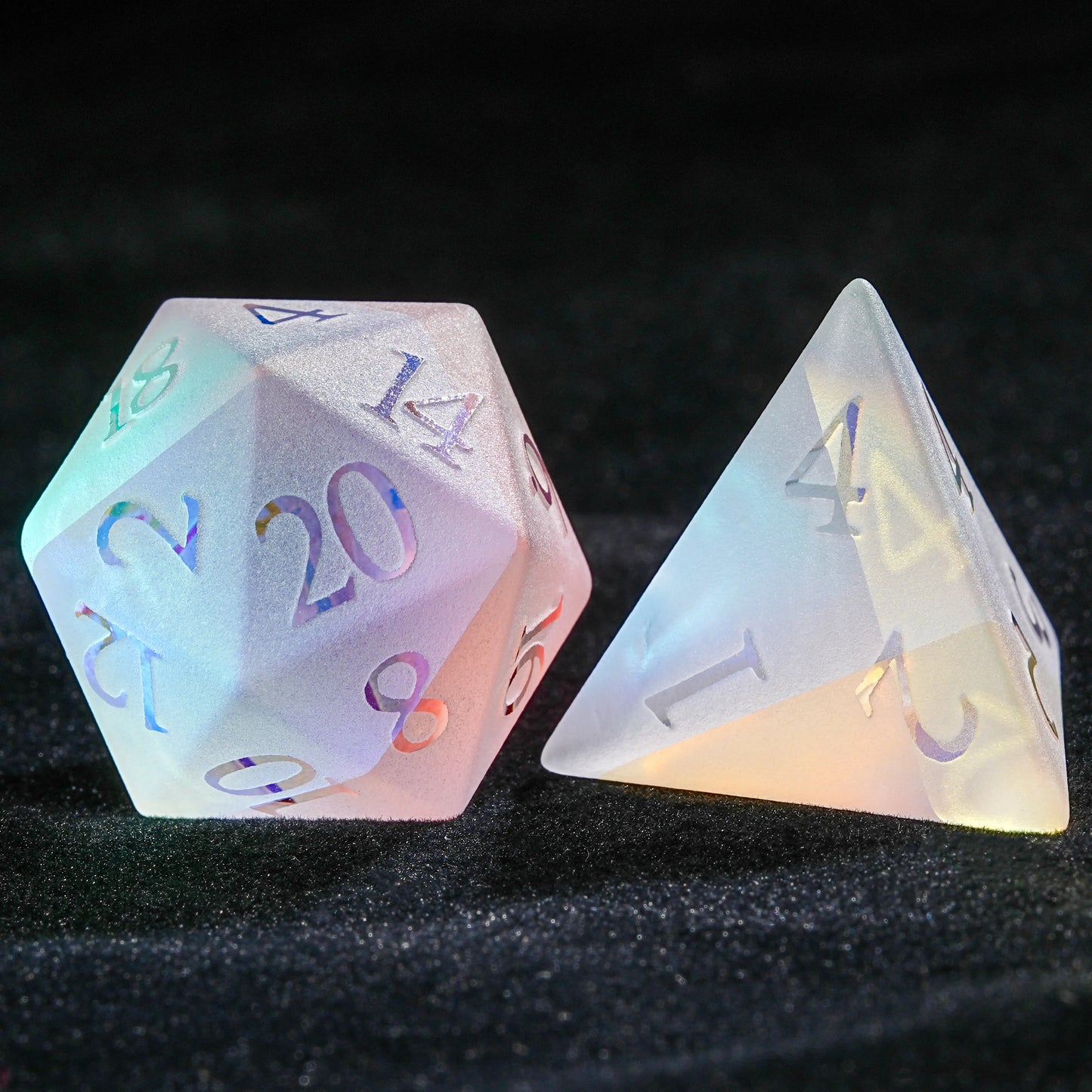 Raised Fantastic Glass D&D D20 Dice + D4 Dice | Bear Dice