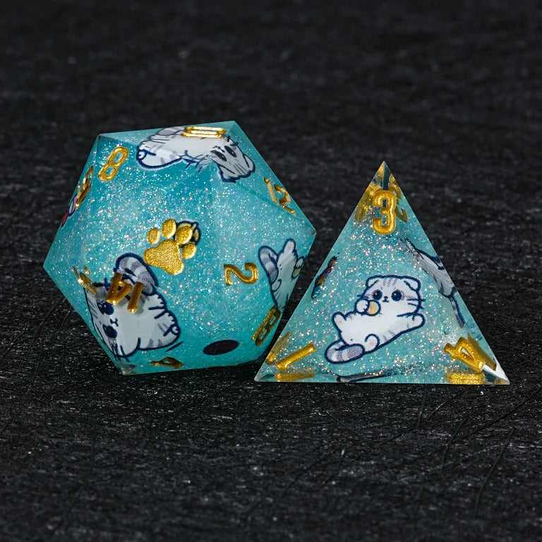 Kickstarter Dice — Scottish Fold Cat Polyhedral DND Resin Dice Set