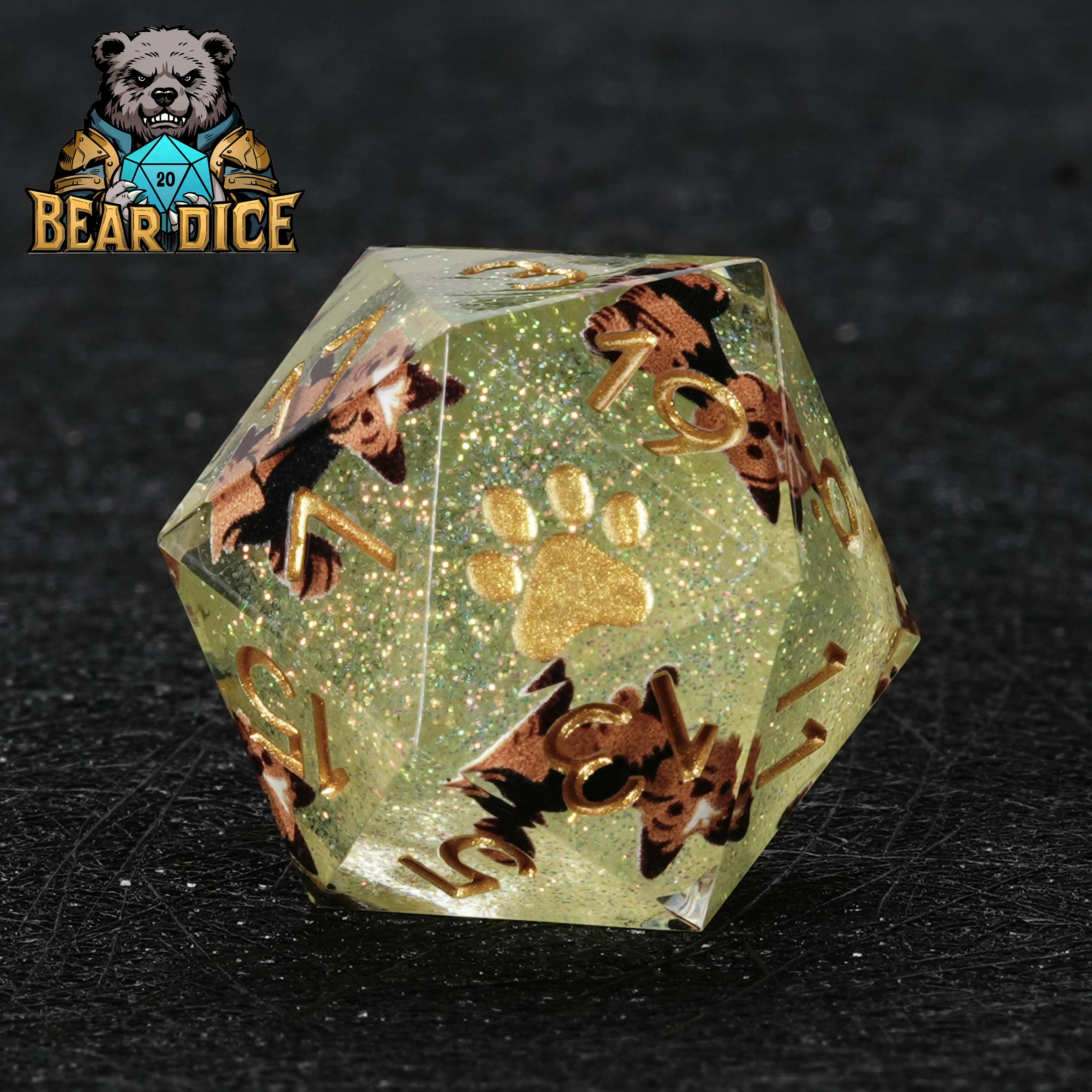 Yorkshire Terrier Green Glitter Resin DND D20 Dice – Yorkie RPG Gift