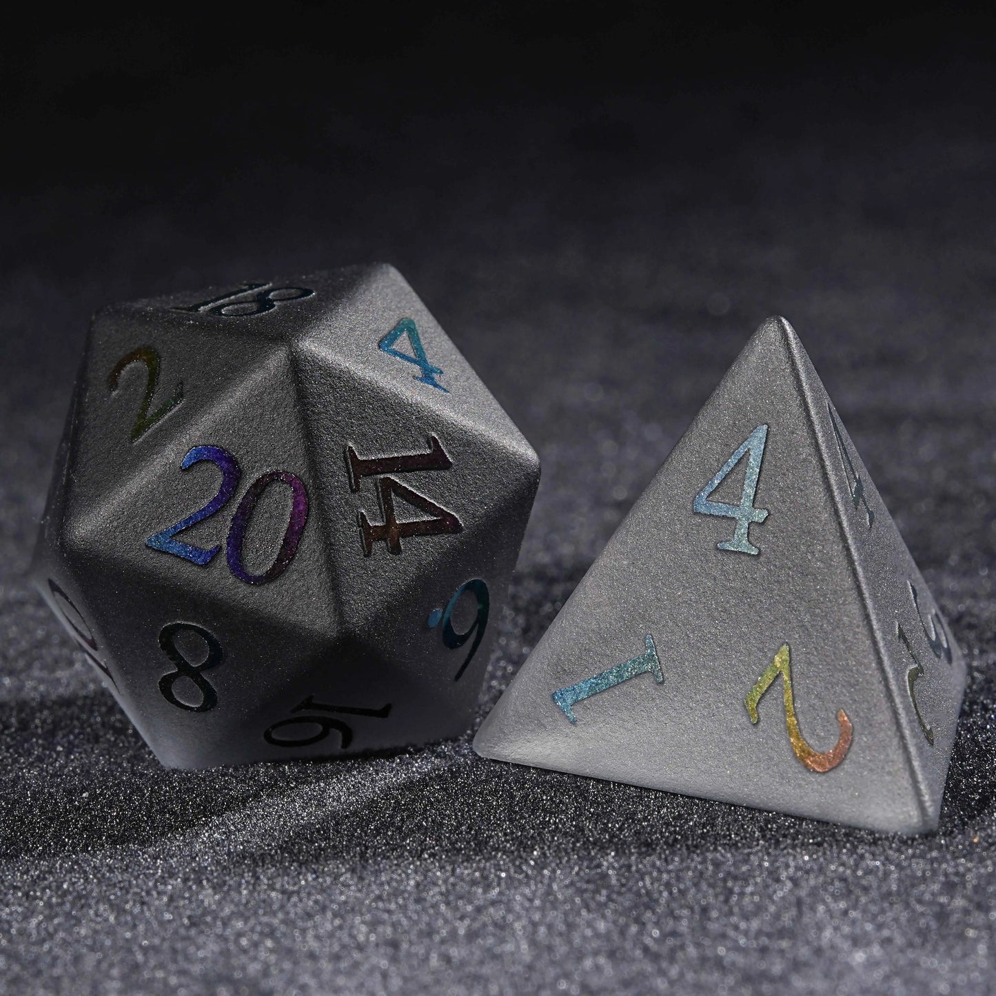 Frosted Obsidian D&D D20 Dice +D4 Dice + Colored Numbers | Bear Dice