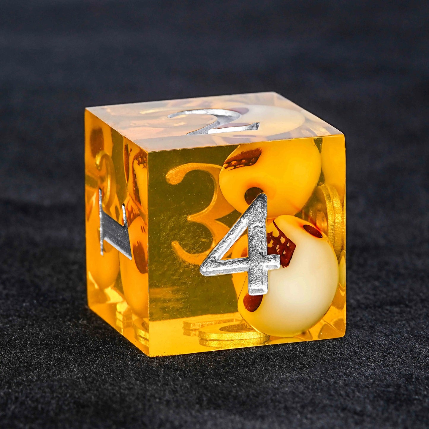 Orange Skull Core Resin dnd D6 Dice + Silver Numbers | Bear Dice