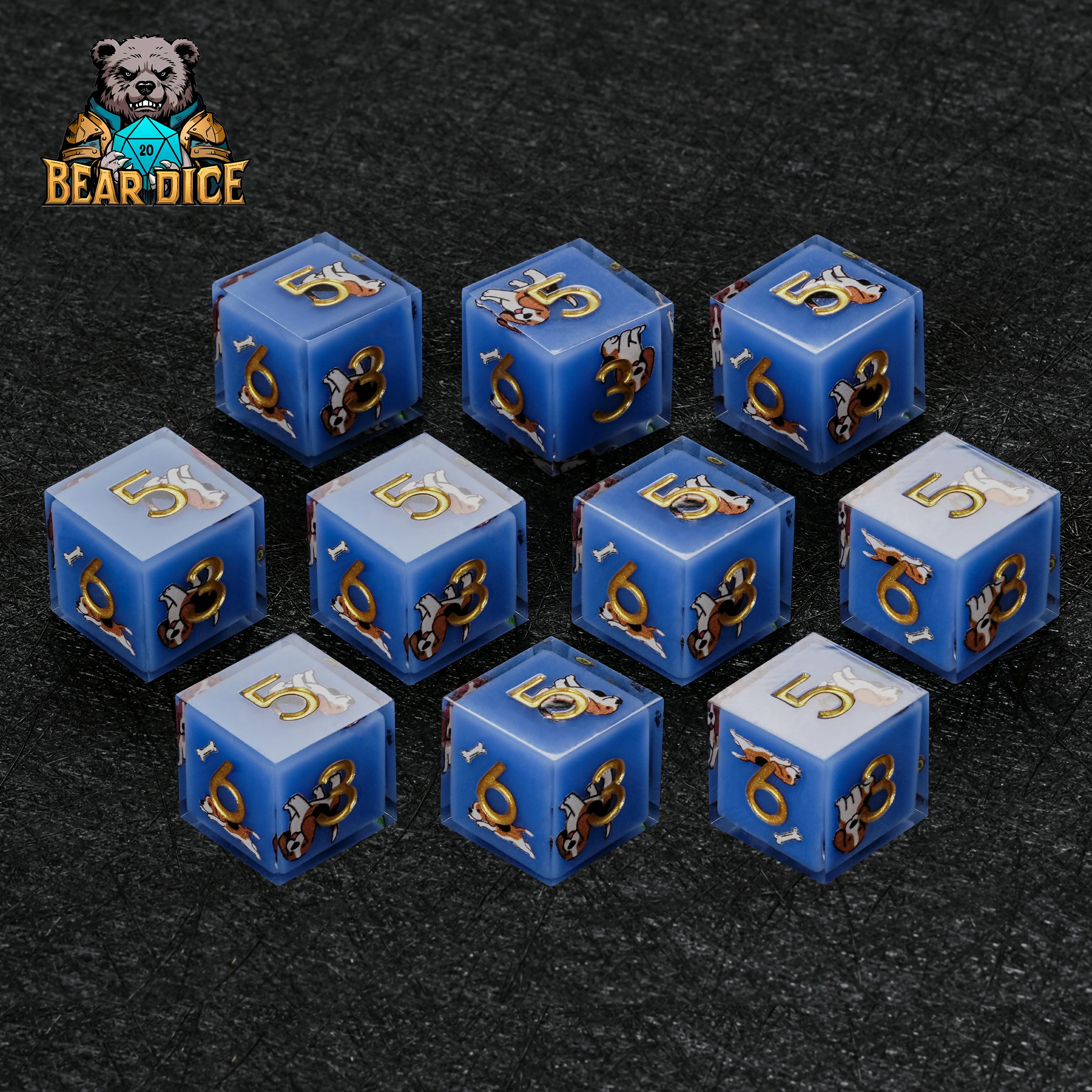 Beagle Blue Resin DND D6 Dice | Cute Dog RPG Dice for D&D