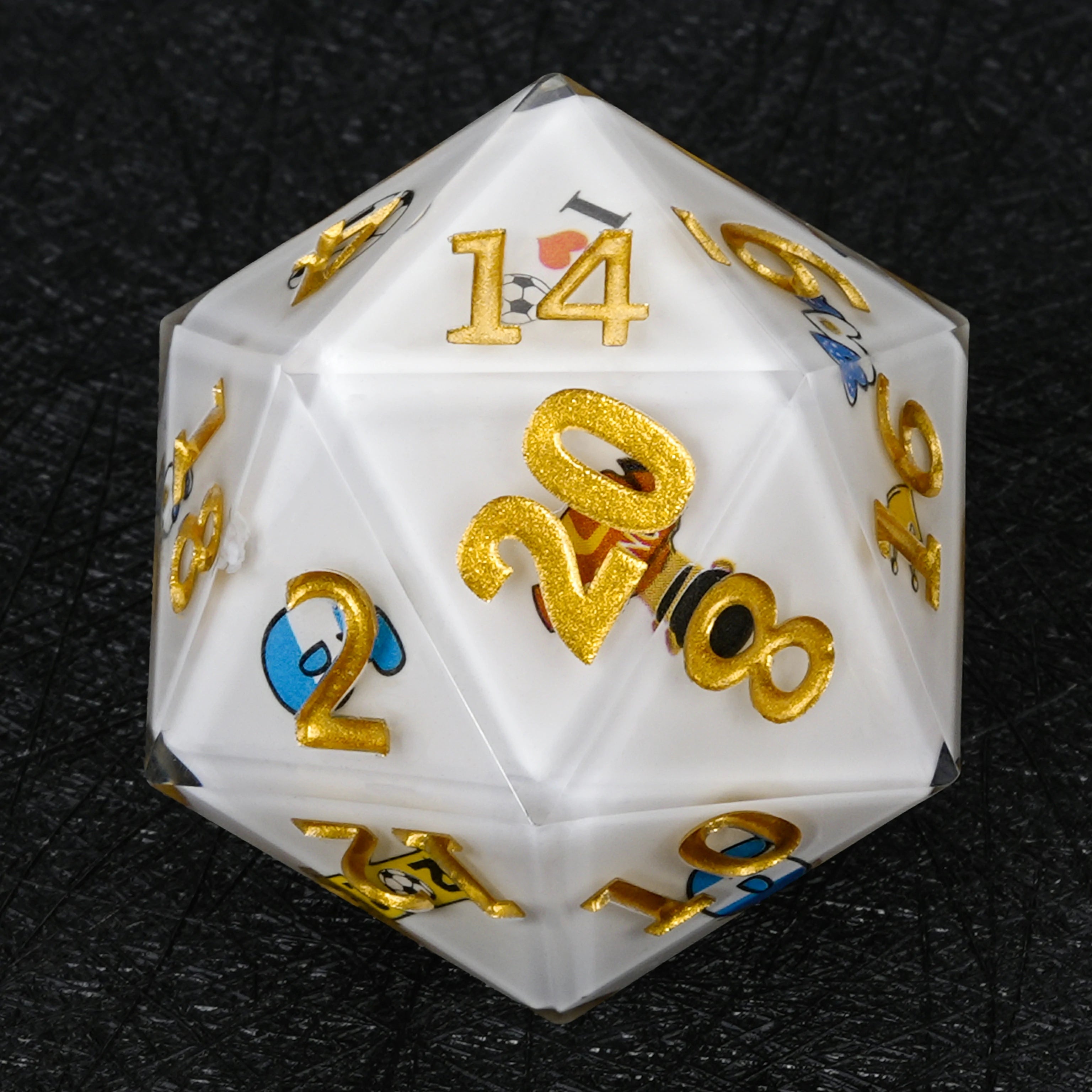 35mm Giant D20 Dice – World Cup Argentina Soccer White Resin