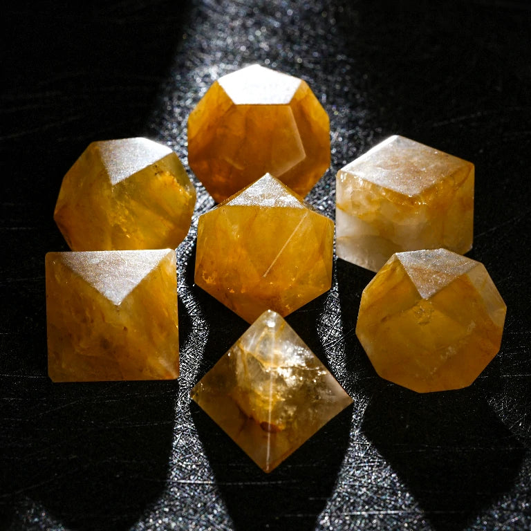 Custom Yellow Calcite Dice Set | Engraved Text, Logo & Numbers